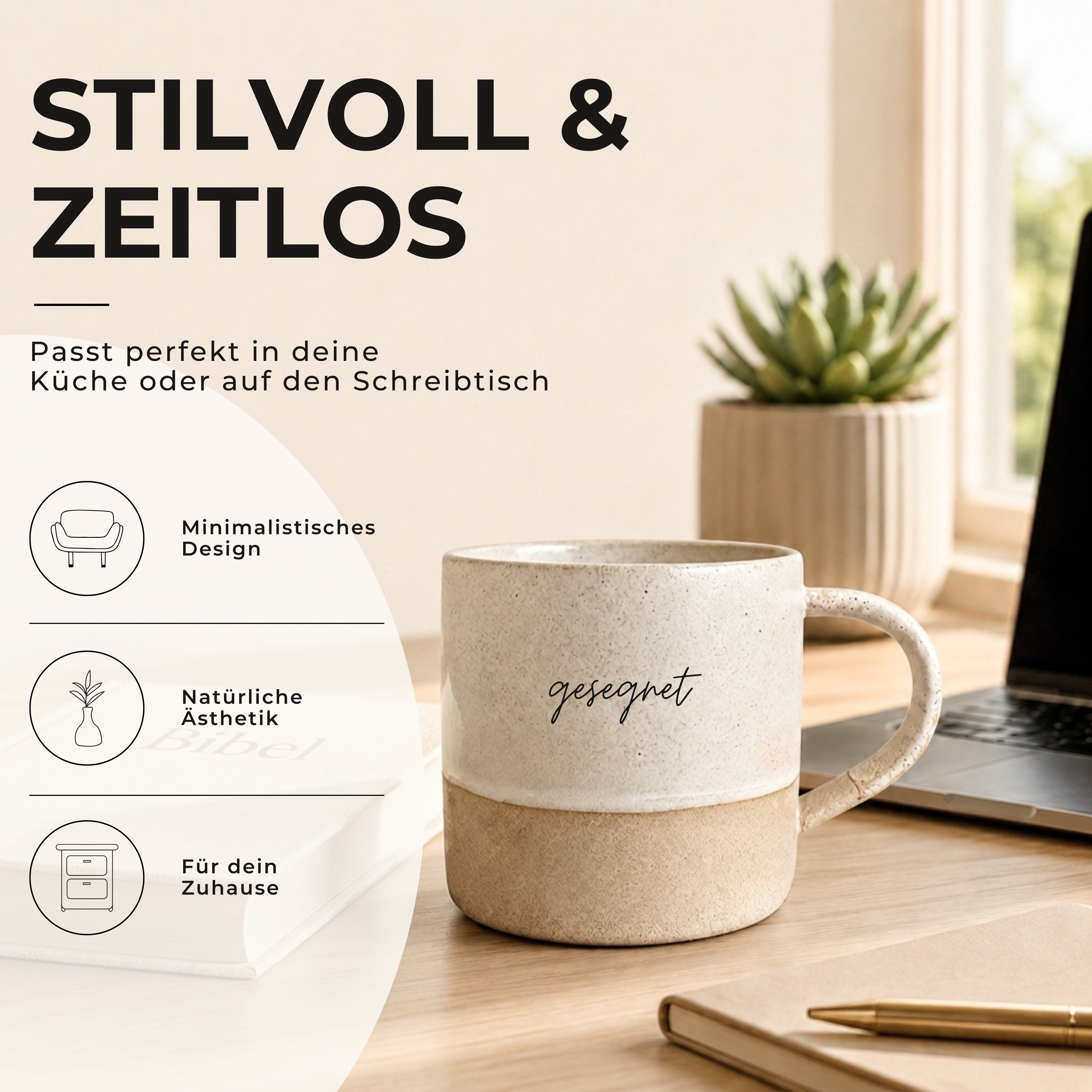 Handgemachte Tasse 2er-Set "Geliebt Gesegnet" je 300ml · Graviert | RUSTY-M