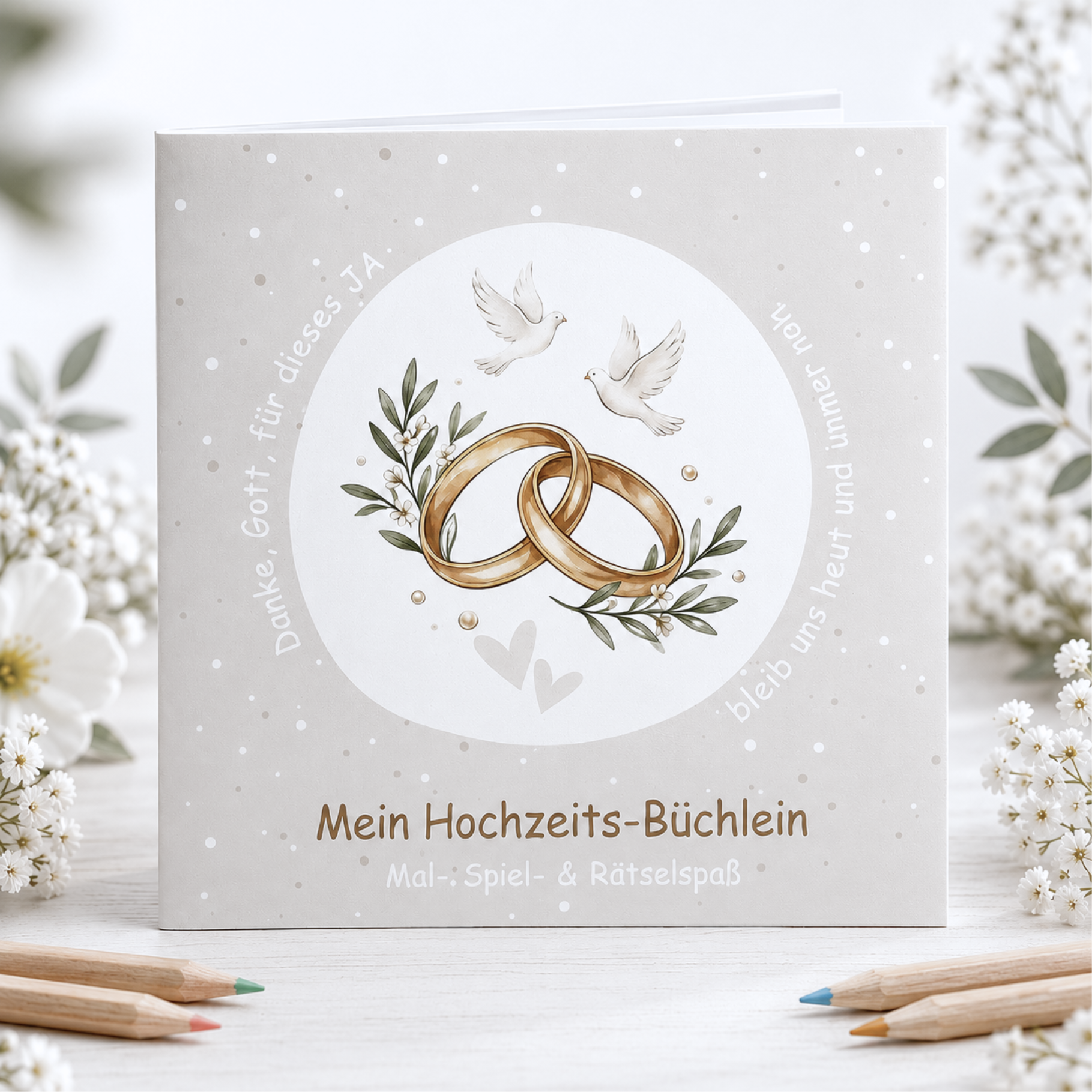 Hochzeitsmalbuch für Kinder mit Malbildern, Rätseln, Spielen