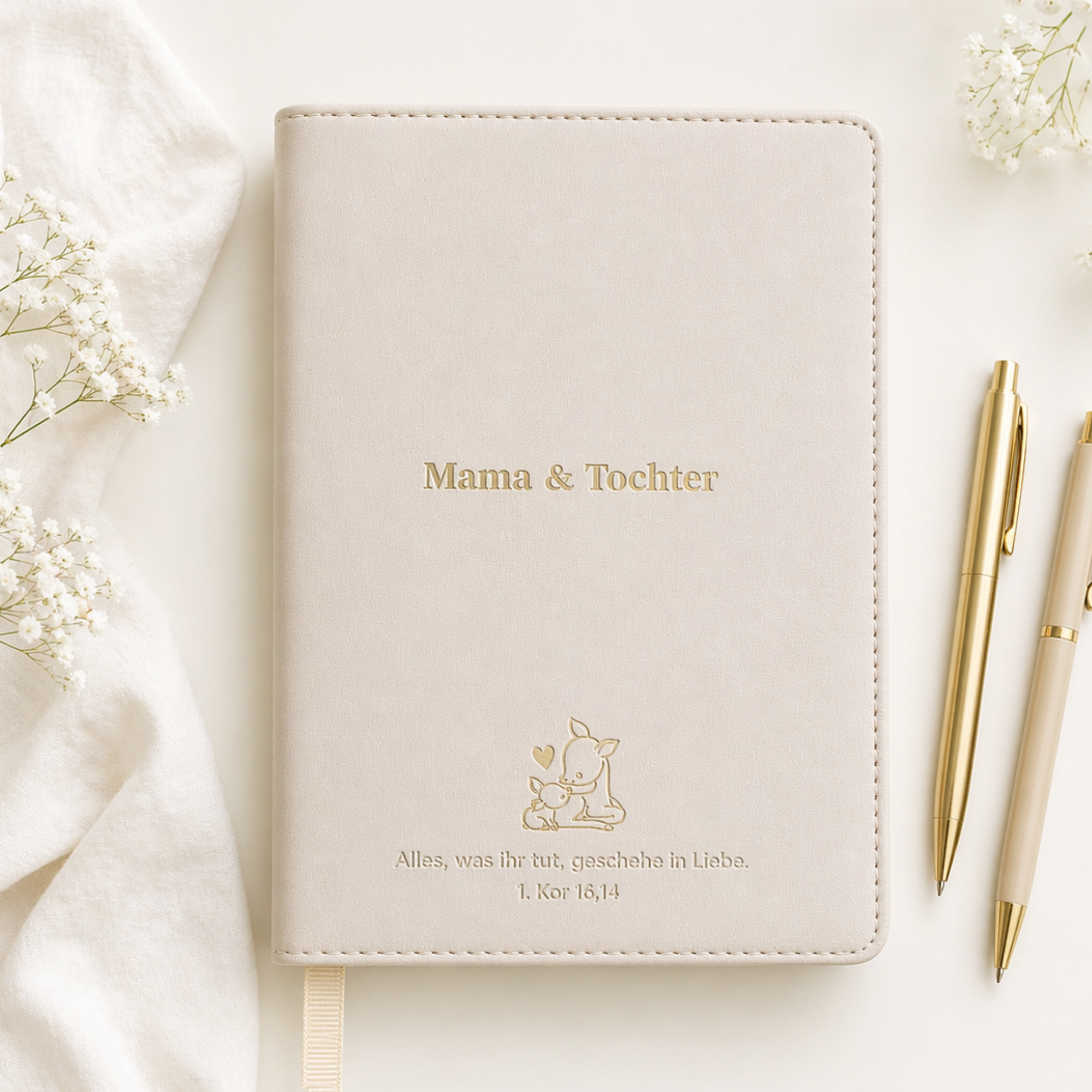 Mama & Tochter Journal · PU-Leder Umschlag Creme · Goldprägung