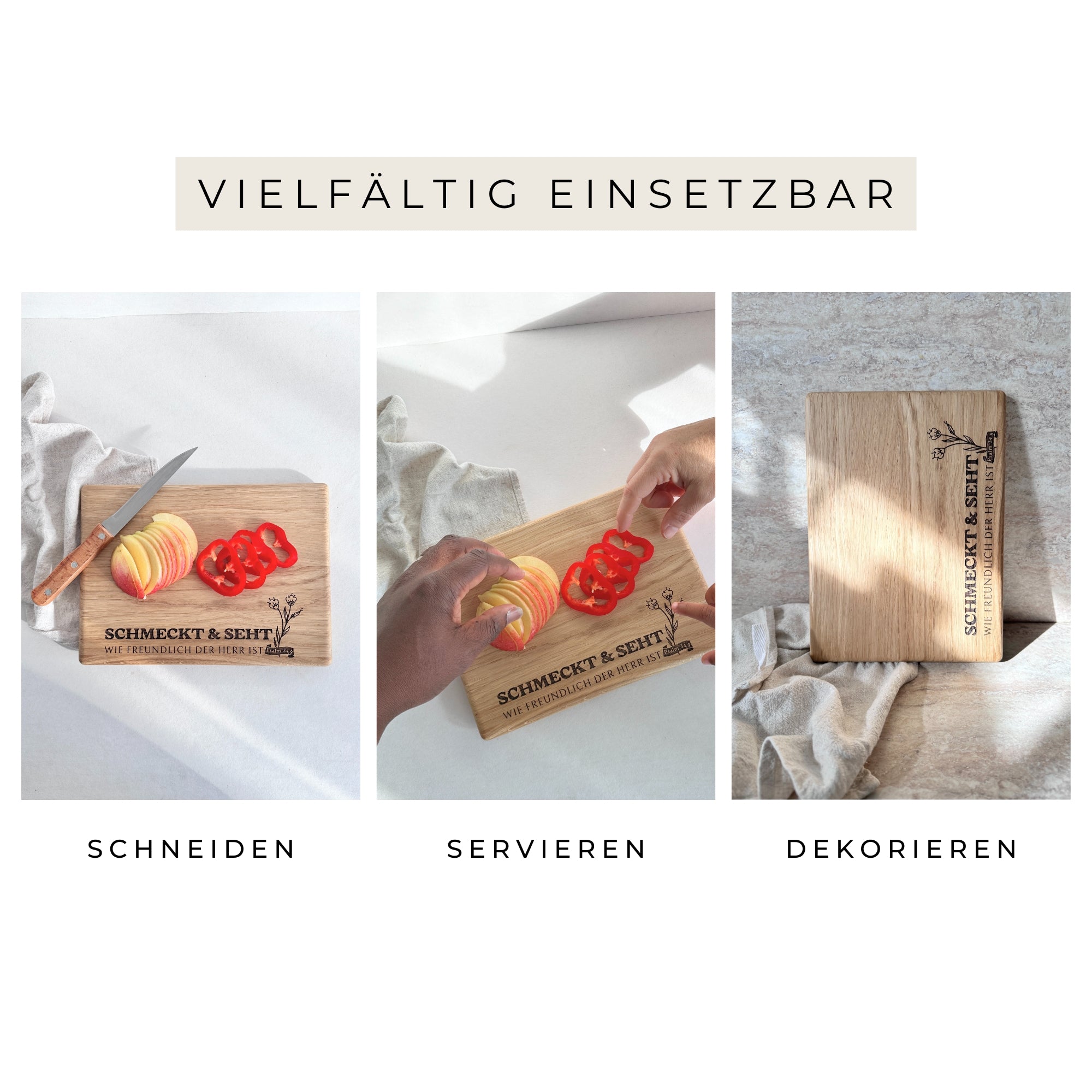 Schneidebrett "Sorgt euch um nichts" Eiche | LYDIA