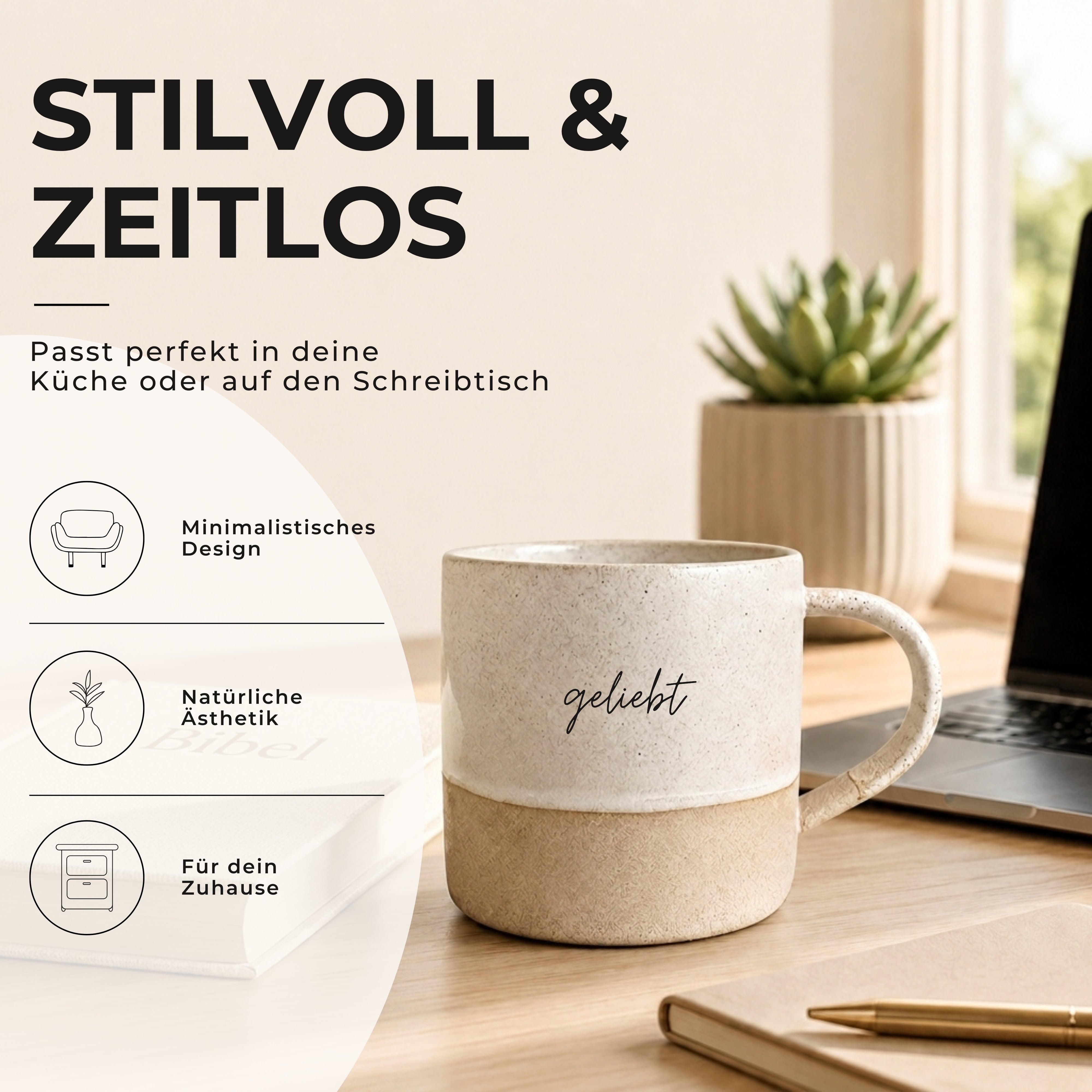 Handgemachte Tasse "Geliebt" 300ml · Graviert | RUSTY-M