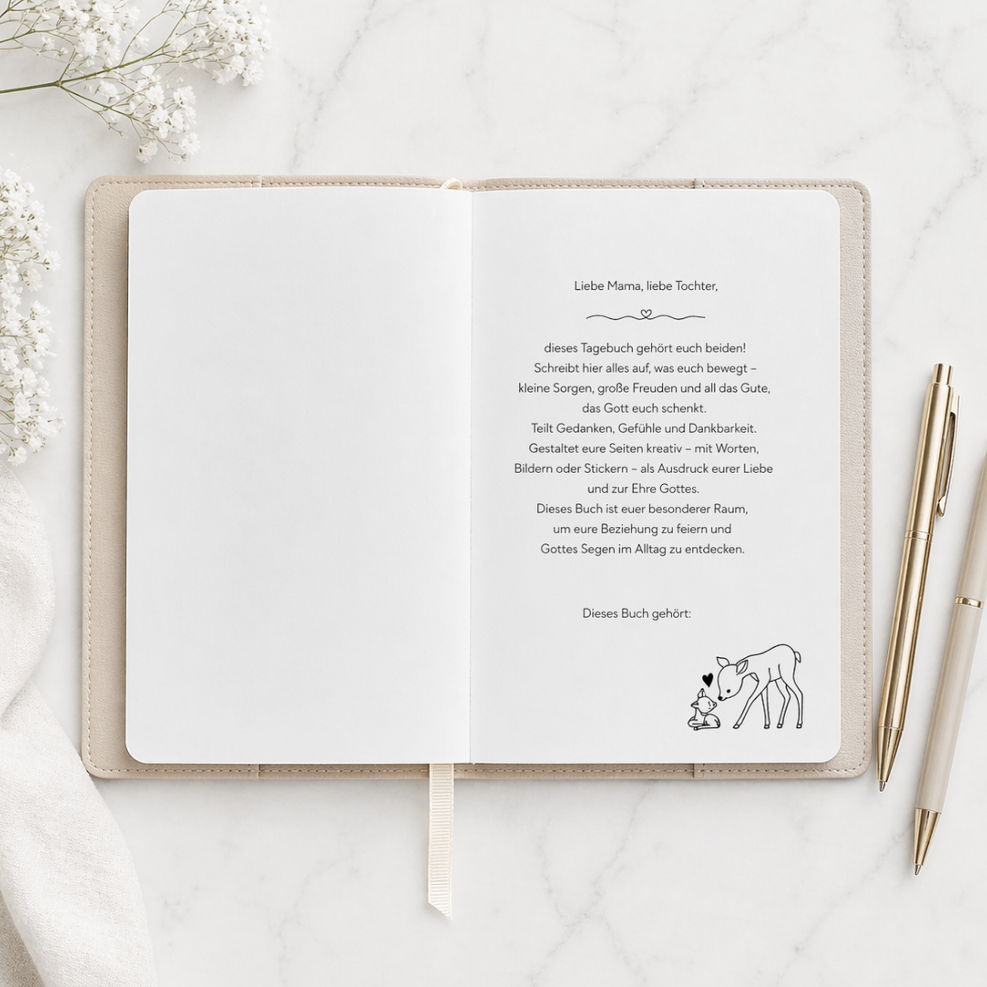 Mama & Tochter Journal · PU-Leder Umschlag Creme · Goldprägung