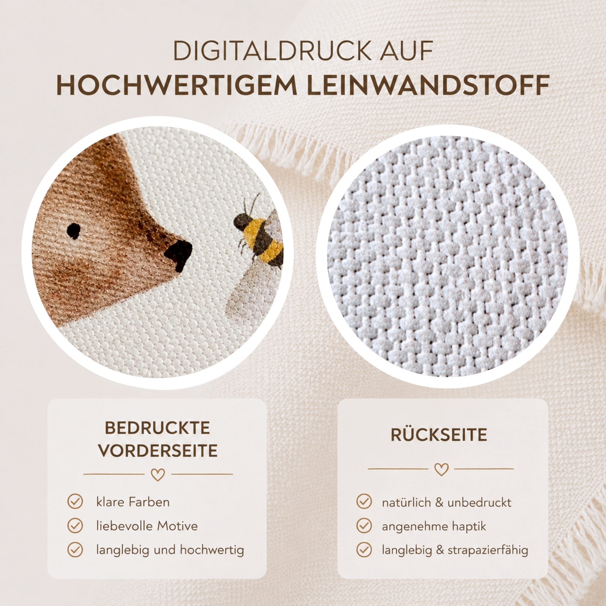 Leinwand-Wimpel mit Buchenholz-Aufhängung "Mutig und stark" · Bär mit Gans
