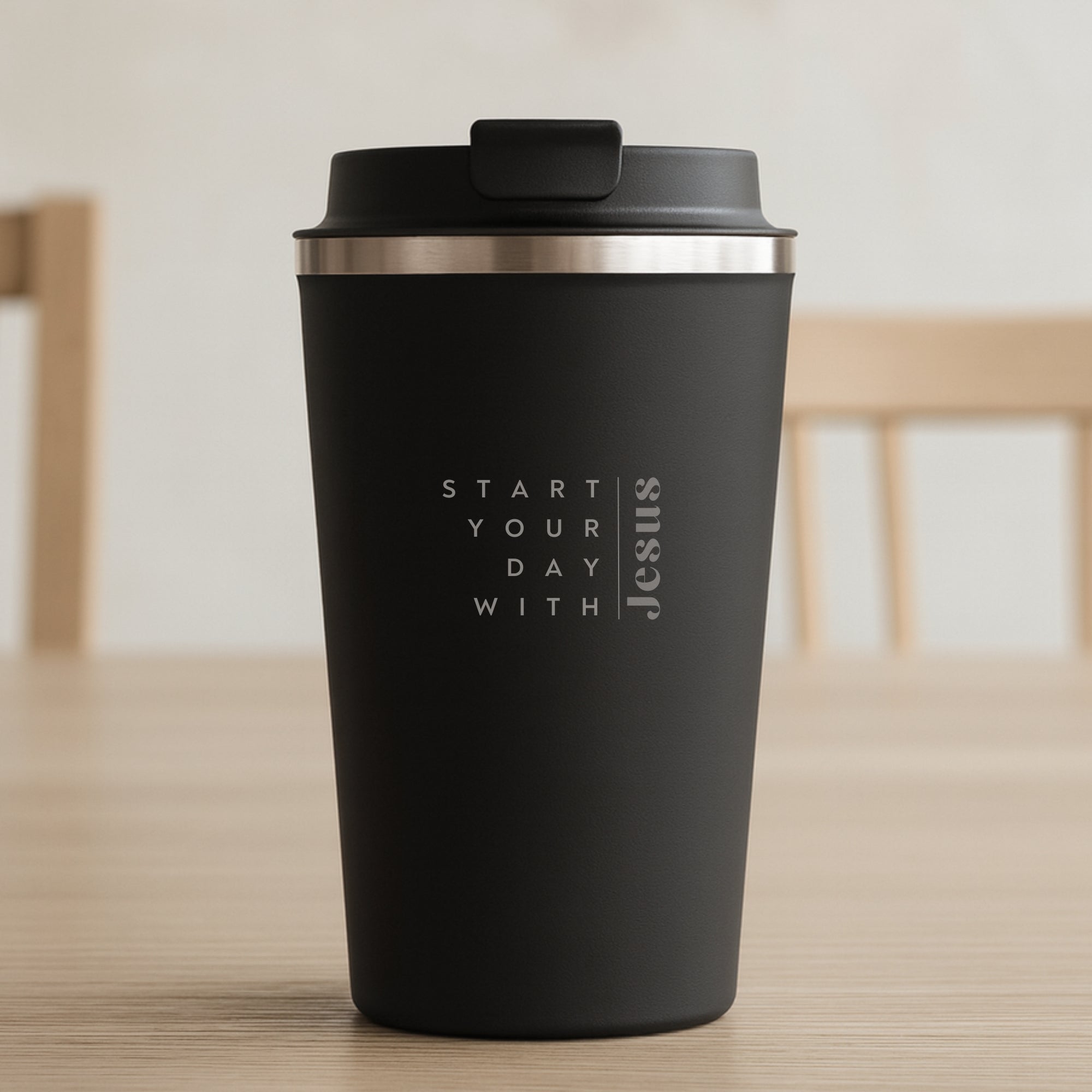 To go Thermobecher "Start you day with Jesus" mit Doppelwandig · Gravur