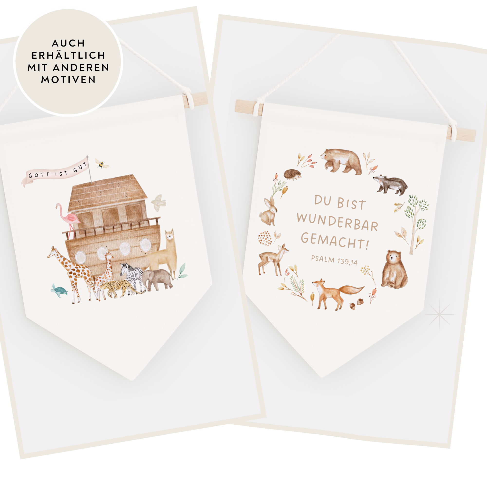 Leinwand-Wimpel mit Buchenholz-Aufhängung "You are loved" · Maus als Ballerina