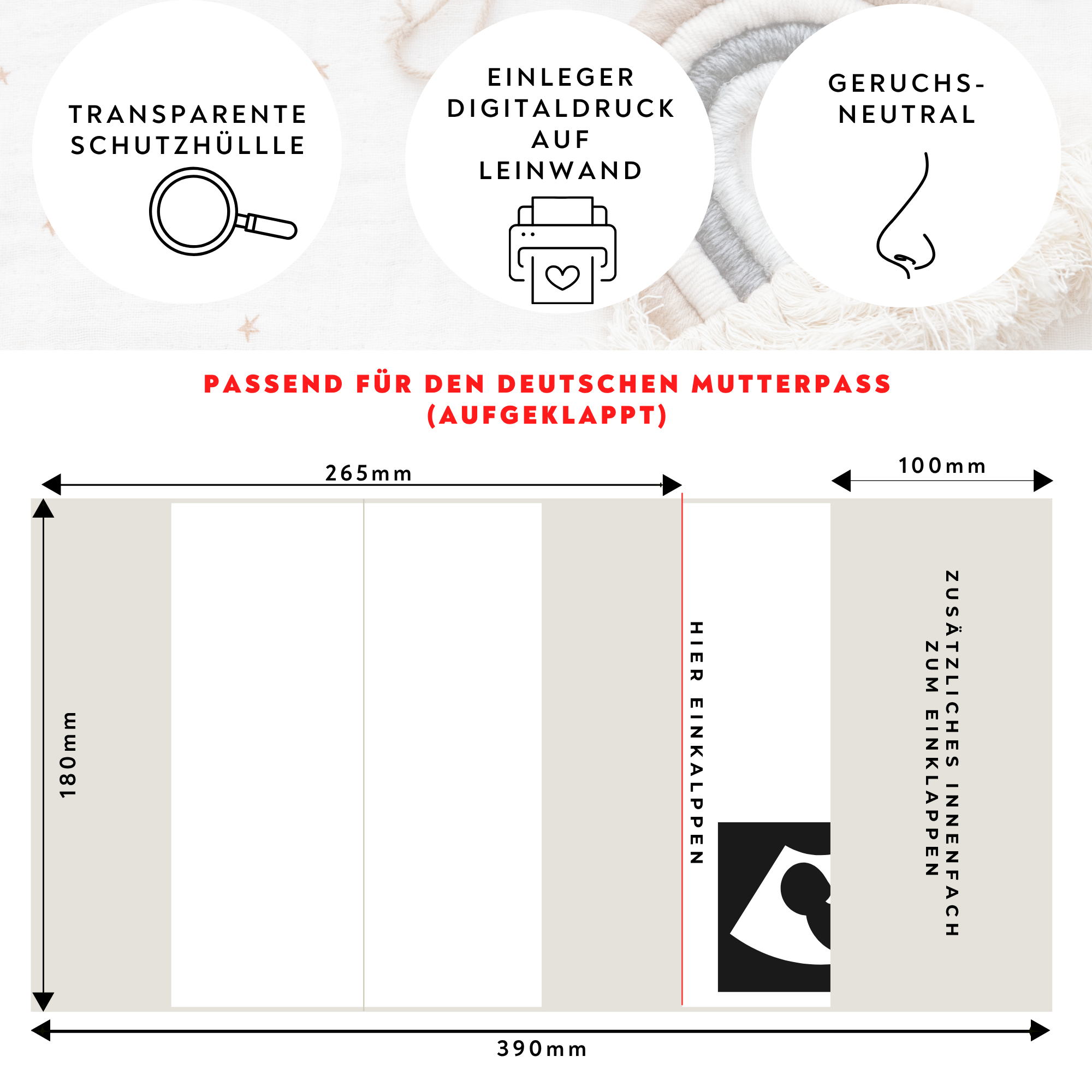 Mutterpasshülle "geliebt, gewollt, gesegnet" · Leinwandstoff mit PVC-Hülle