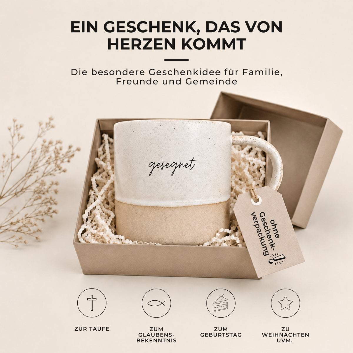 Handgemachte Tasse 2er-Set "Geliebt Gesegnet" je 300ml · Graviert | RUSTY-M