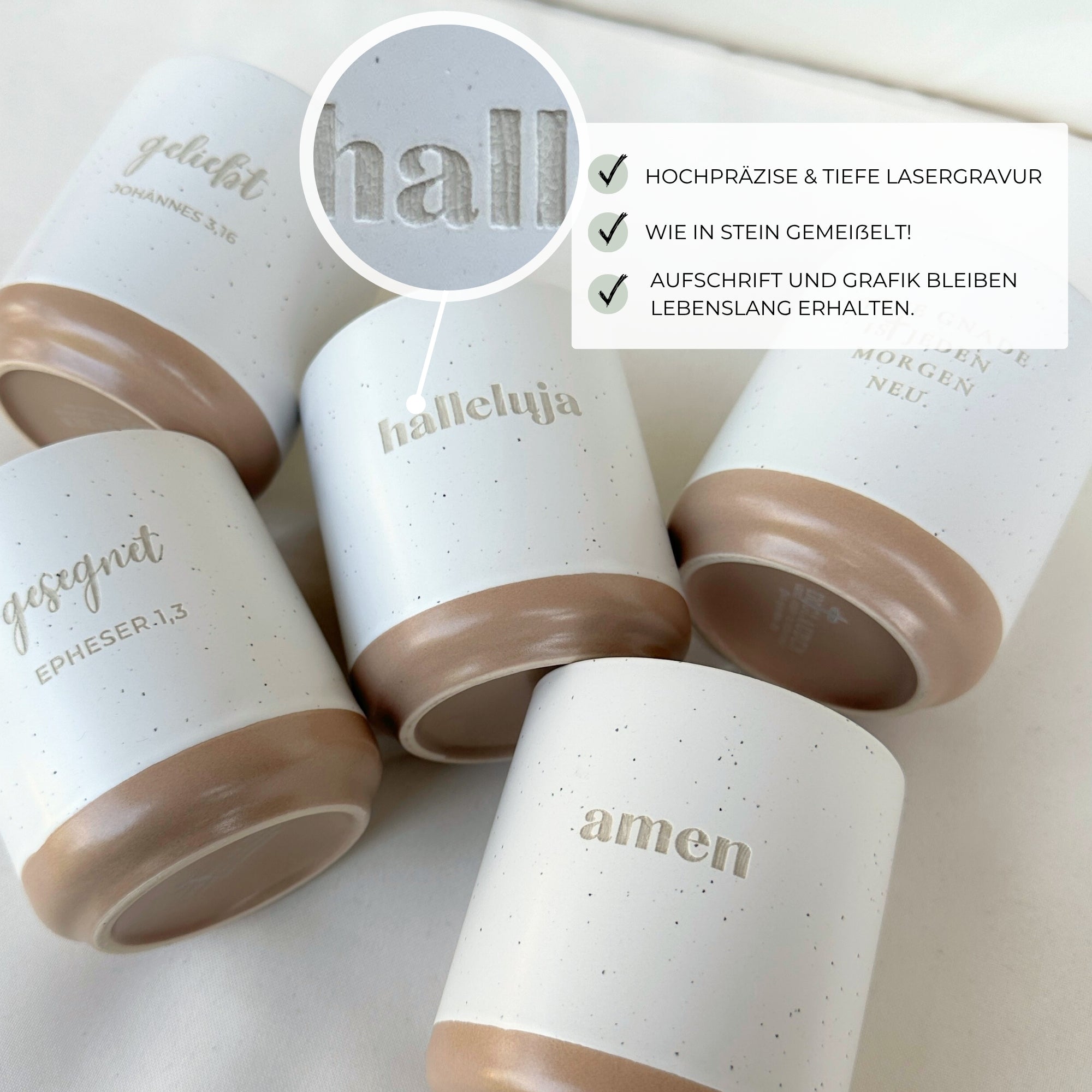 Becher 2er Set "Geliebt/Gesegnet"・je 280ml・Graviert・Handmade | SLIM-SANDY