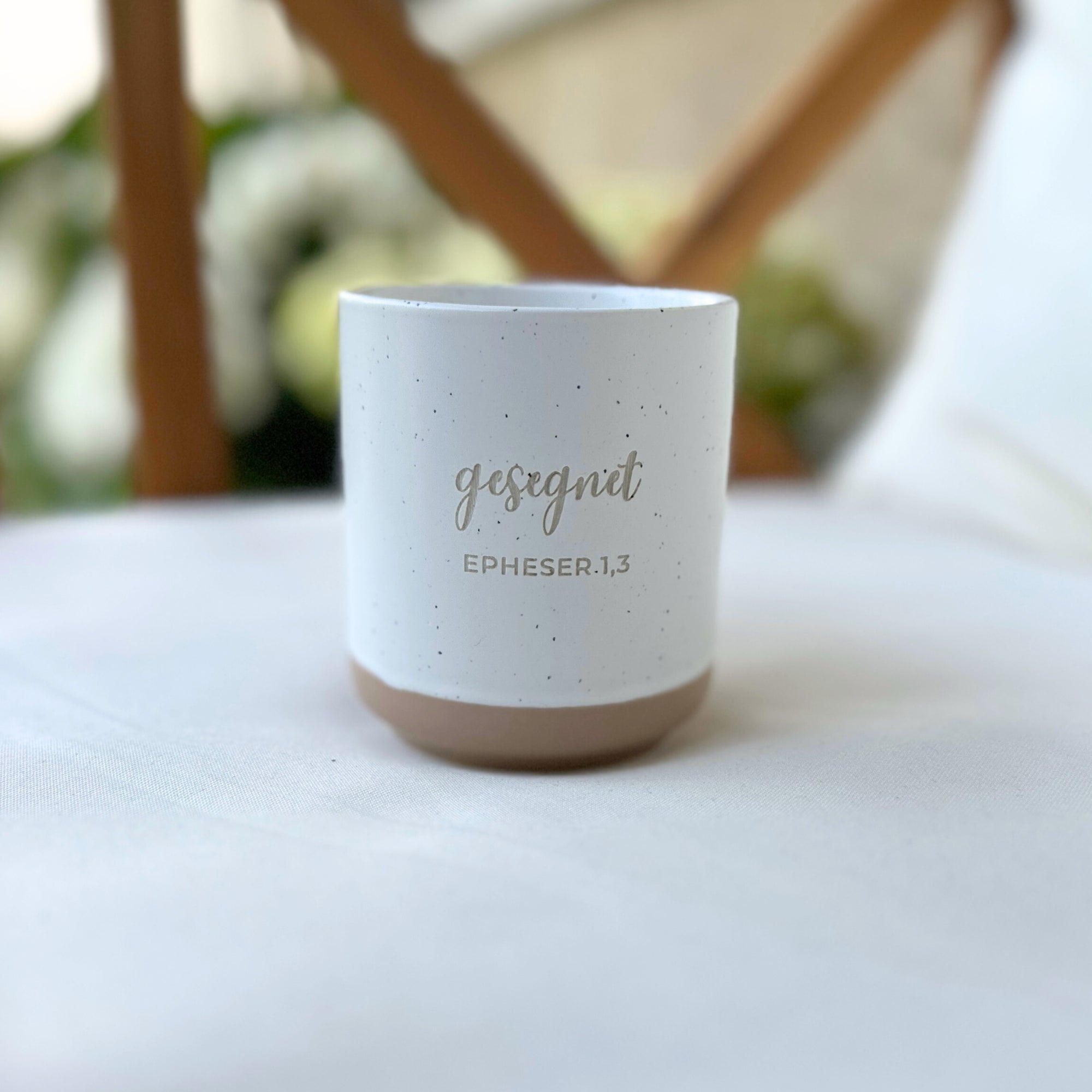Steingut-Becher "Gesegnet"・280ml・Graviert ・Handmade | SLIM-SANDY