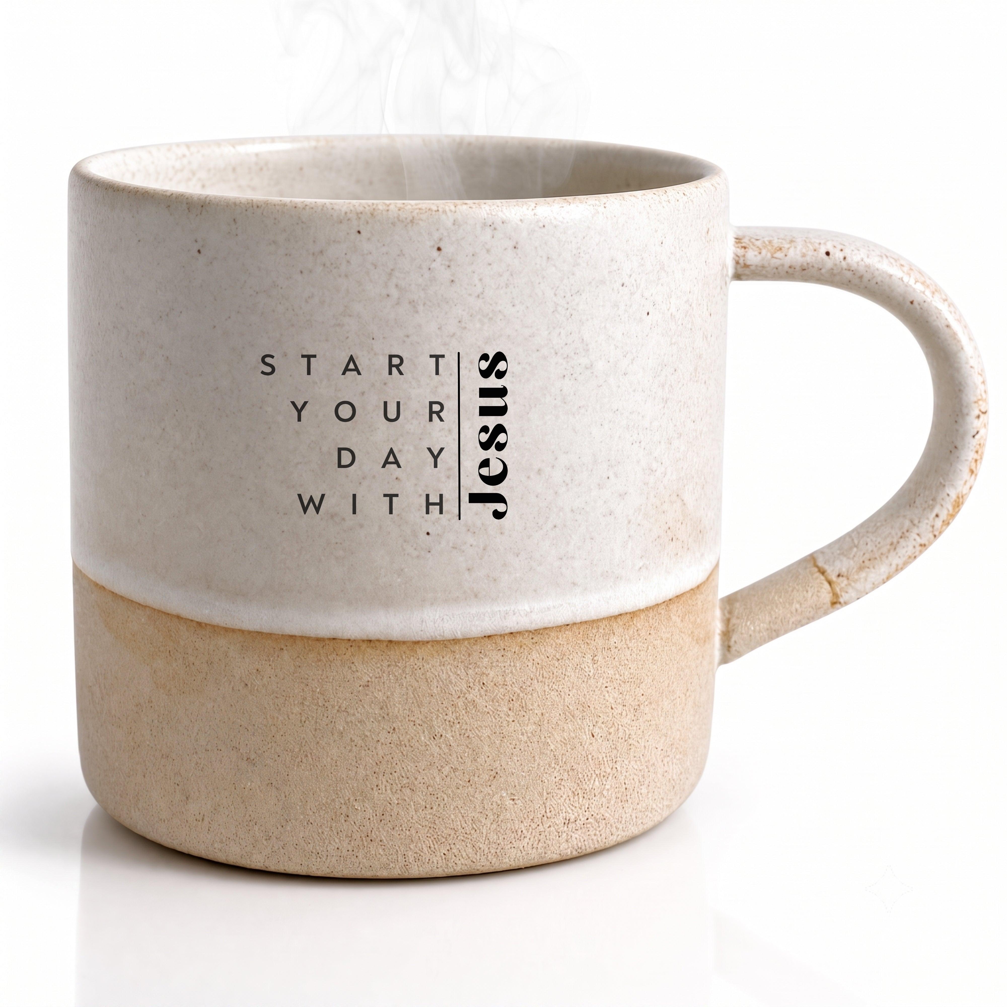Handgemachte Tasse "Start your day with Jesus" 180ml - Graviert | RUSTY
