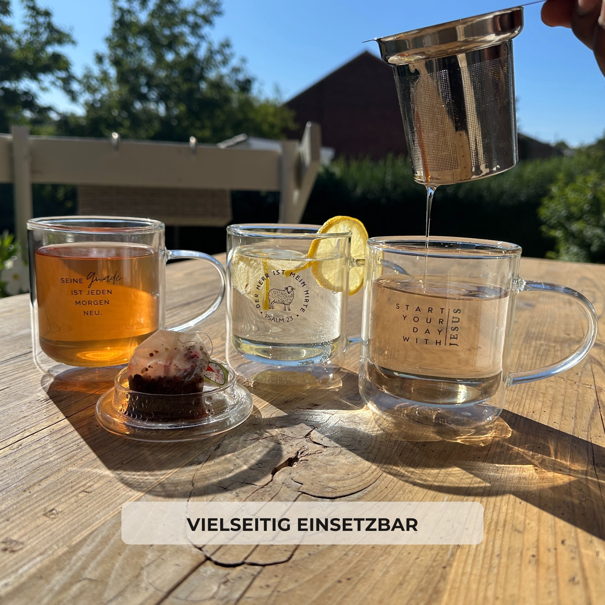 Thermotasse Glas "Start your day" · 350ml · inkl. Glasdeckel & Edelstahlsieb