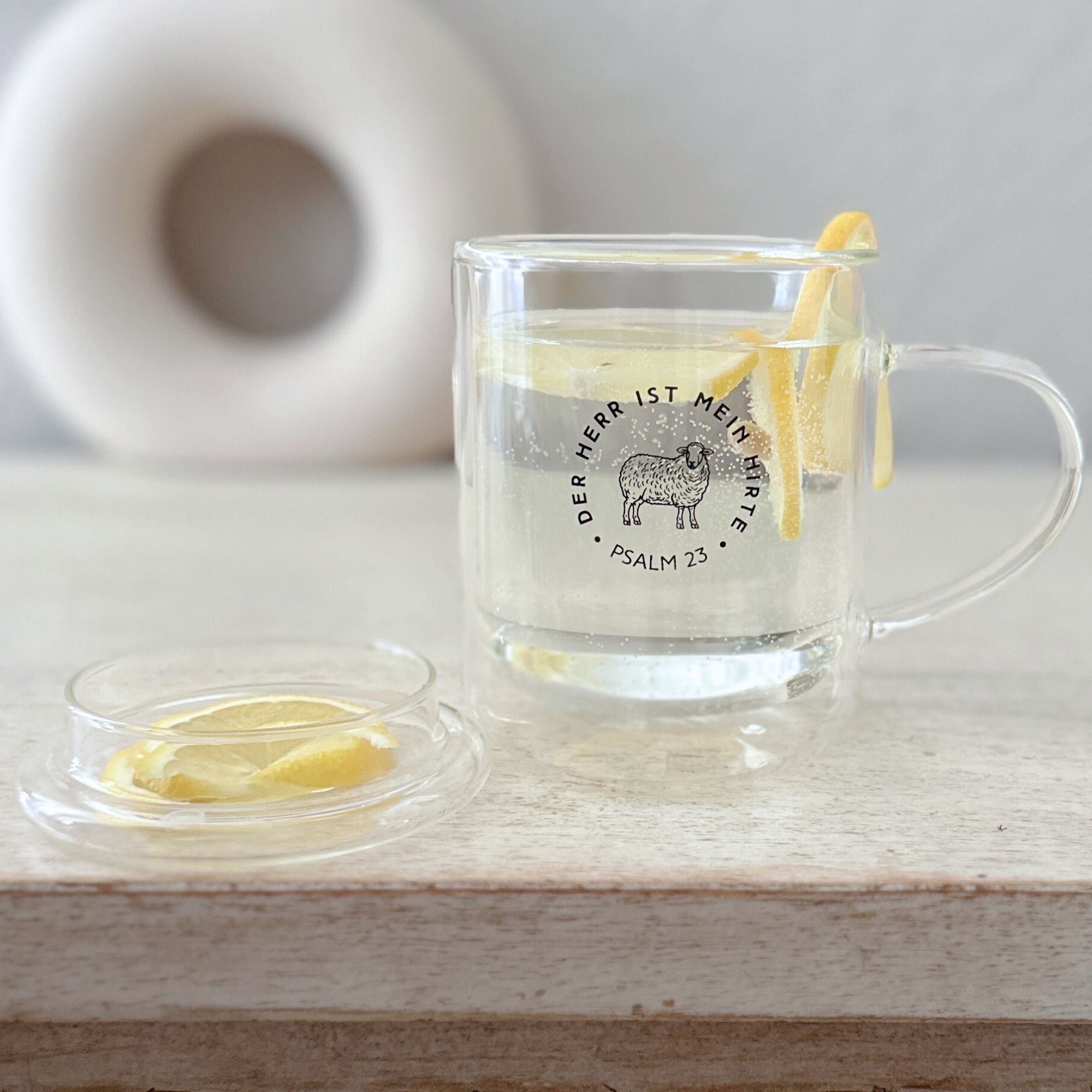 Thermotasse Glas "Mein Hirte" · 350ml · inkl. Glasdeckel & Edelstahlsieb
