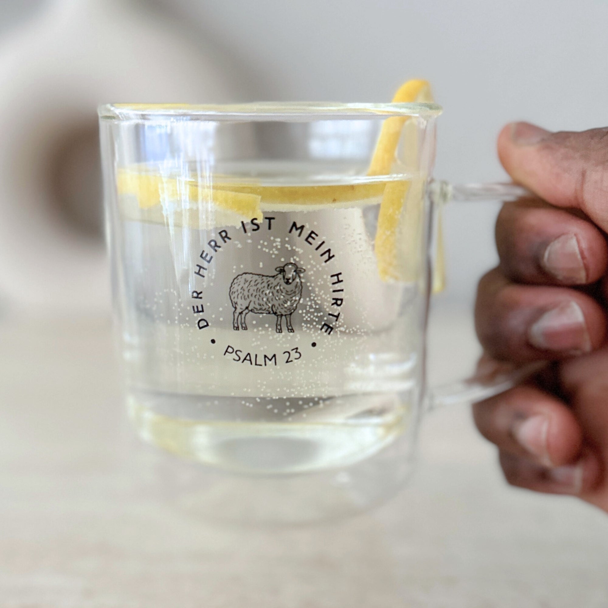 Thermotasse Glas "Mein Hirte" · 350ml · inkl. Glasdeckel & Edelstahlsieb