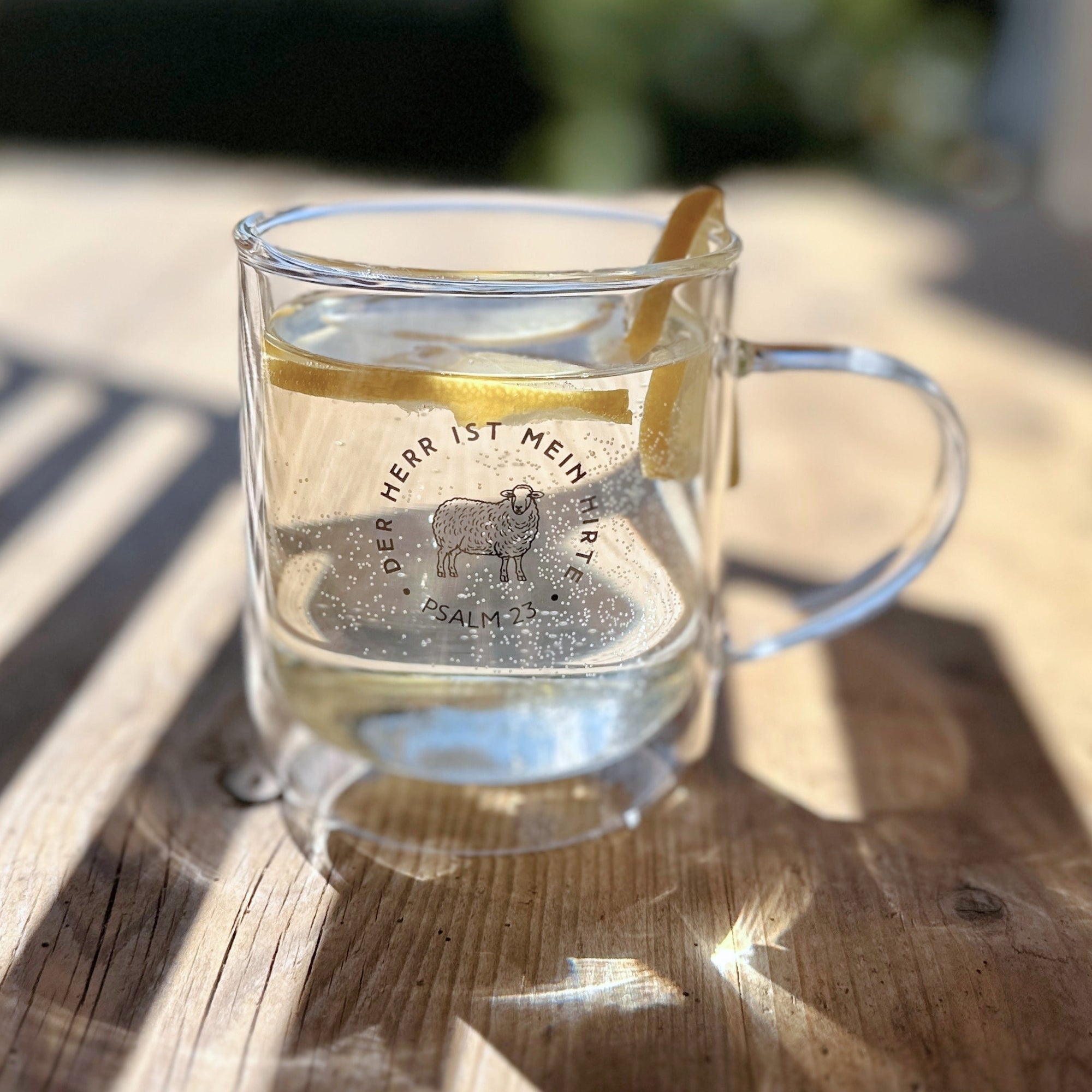 Thermotasse Glas "Mein Hirte" · 350ml · inkl. Glasdeckel & Edelstahlsieb