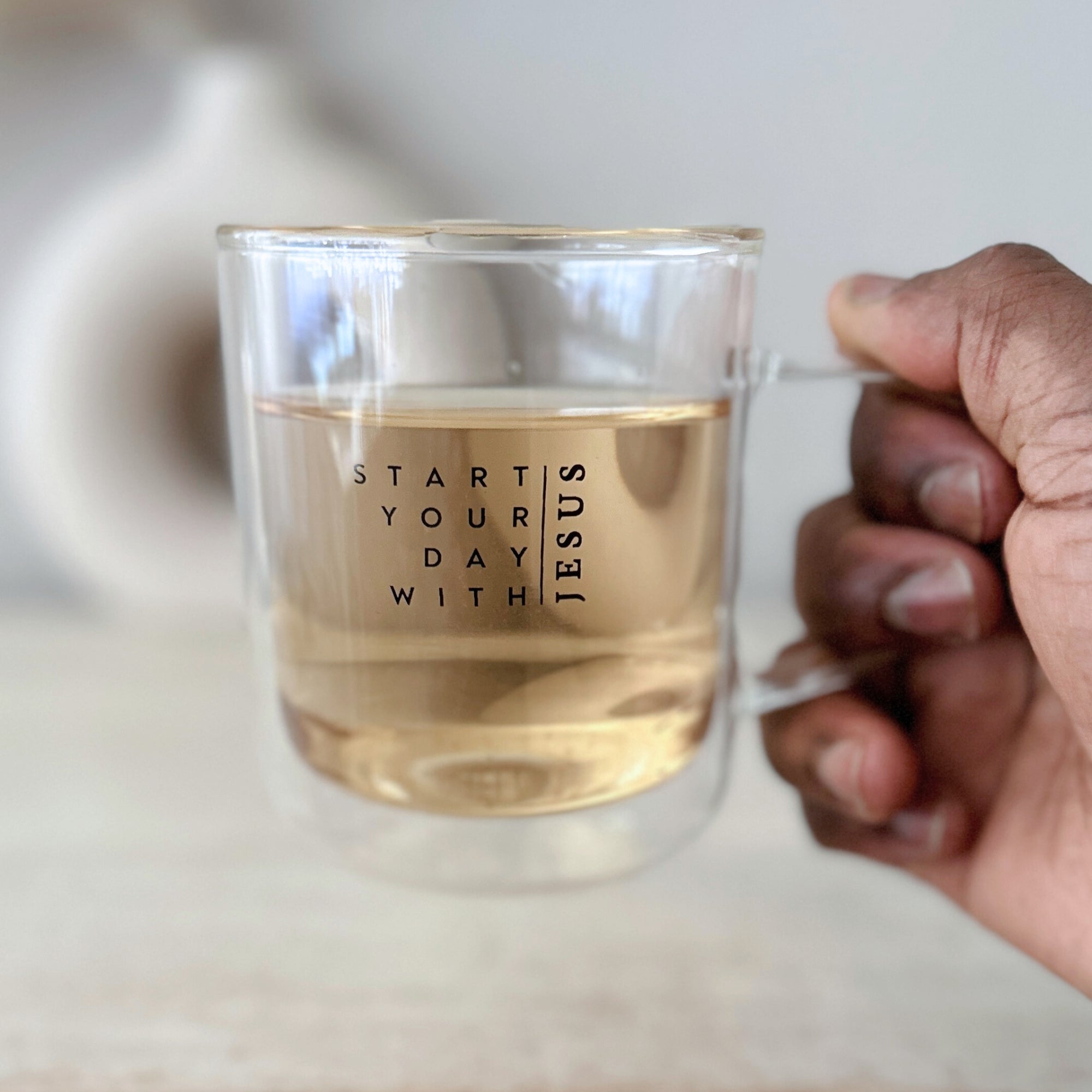 Thermotasse Glas "Start your day" · 350ml · inkl. Glasdeckel & Edelstahlsieb