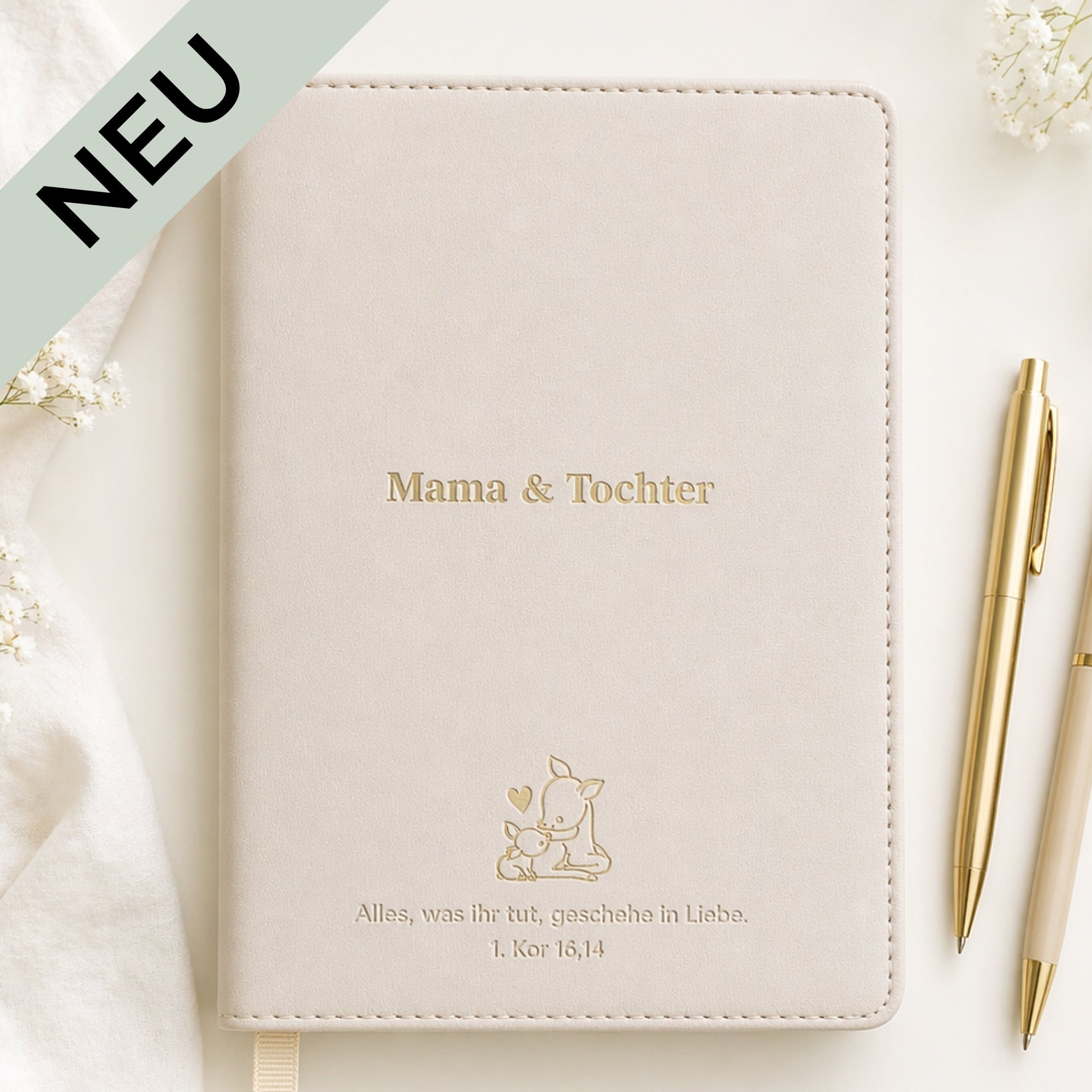 Mama & Tochter Journal · PU-Leder Umschlag Creme · Goldprägung