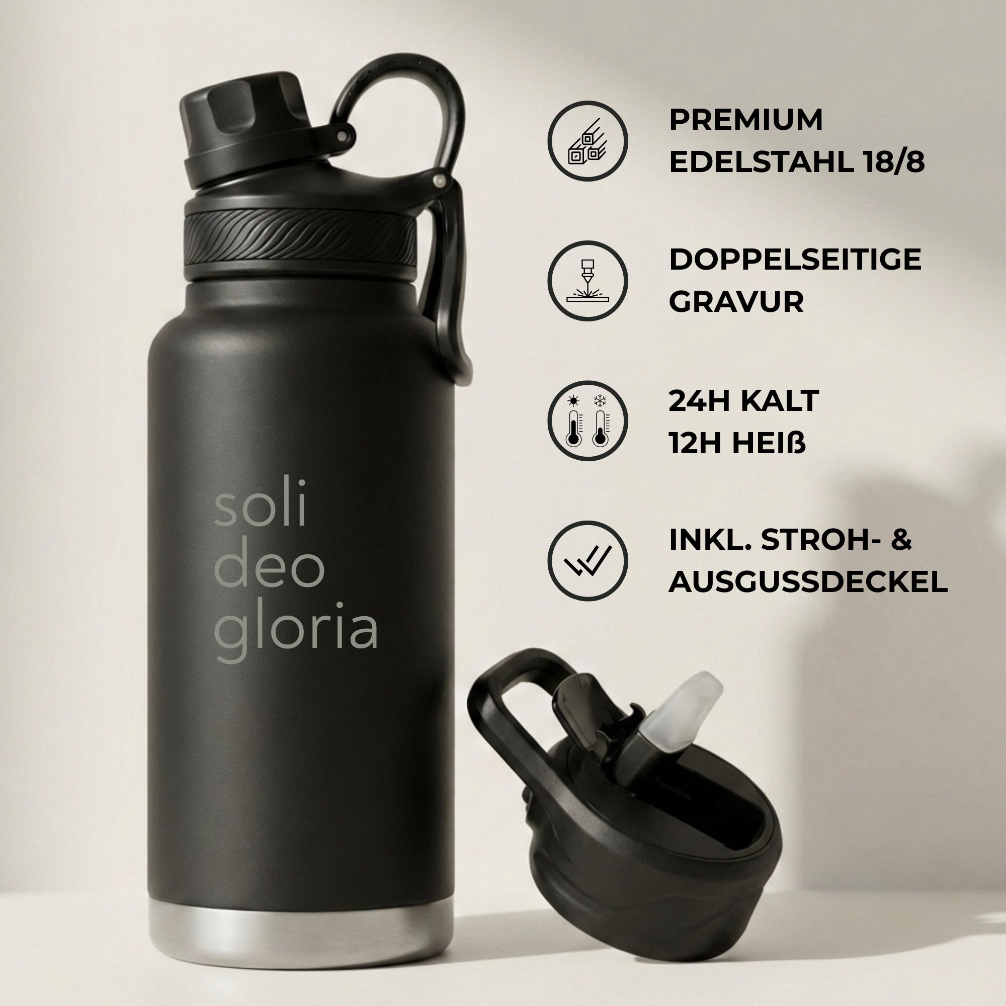 Edelstahlflasche 940 ml · Doppelwand · "Soli Deo Gloria" · Gravur
