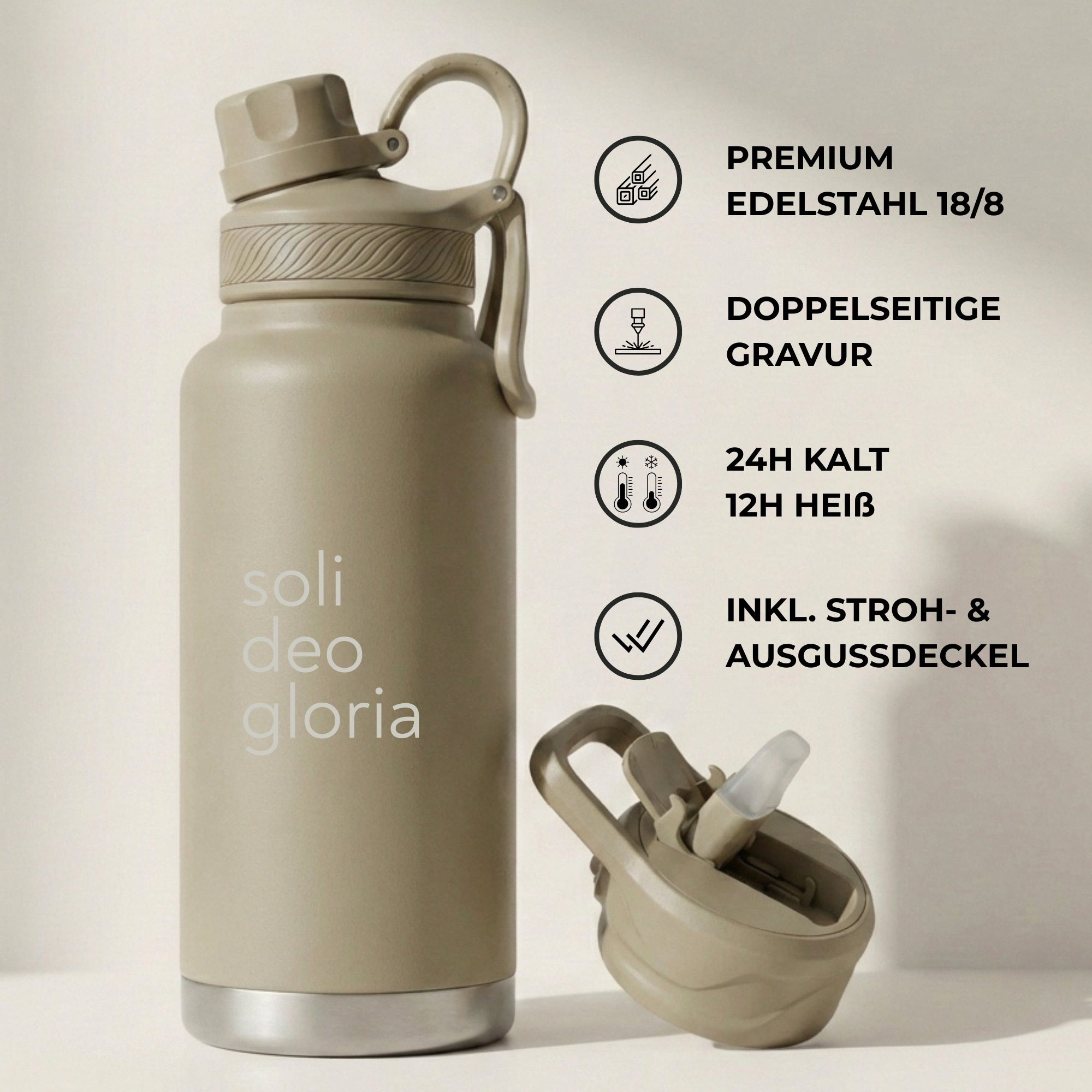 Edelstahlflasche 940 ml · Doppelwand · "Soli Deo Gloria" · Gravur