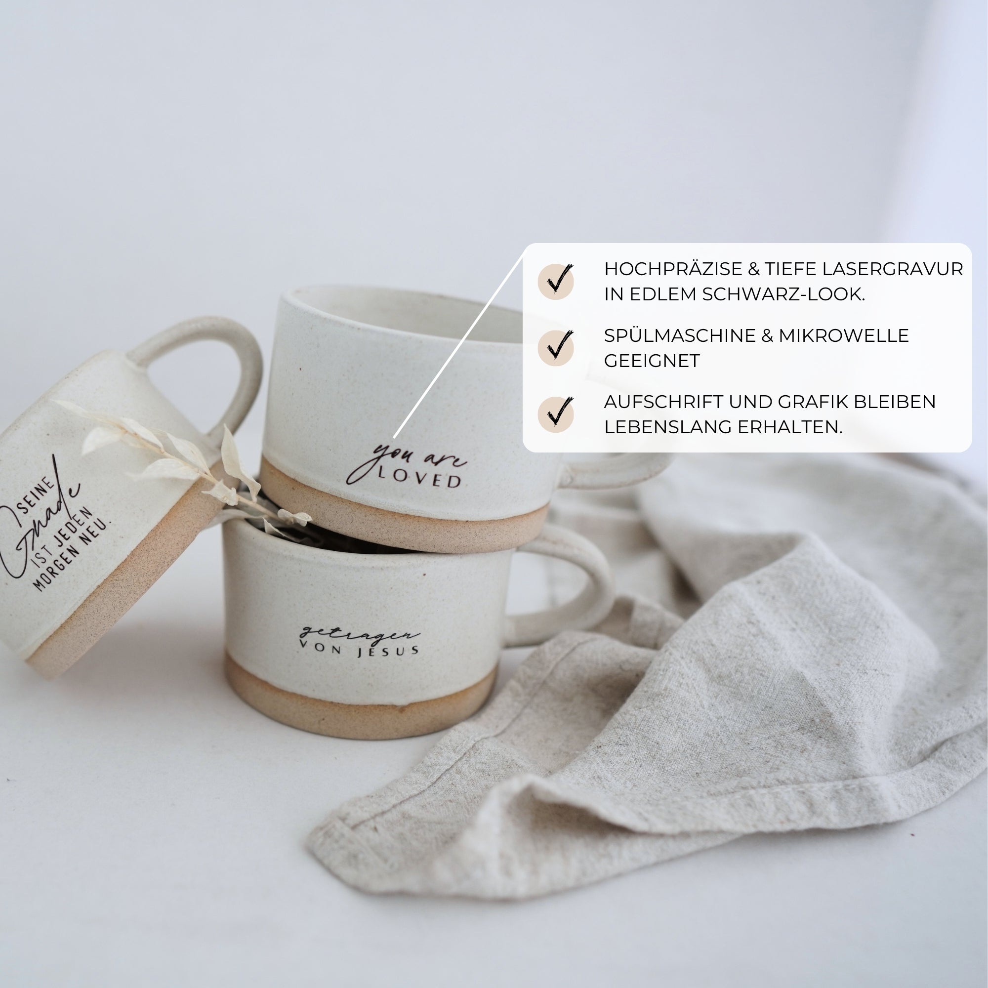 Handgemachte Tasse "getragen von Jesus" 180ml - Graviert | RUSTY-S