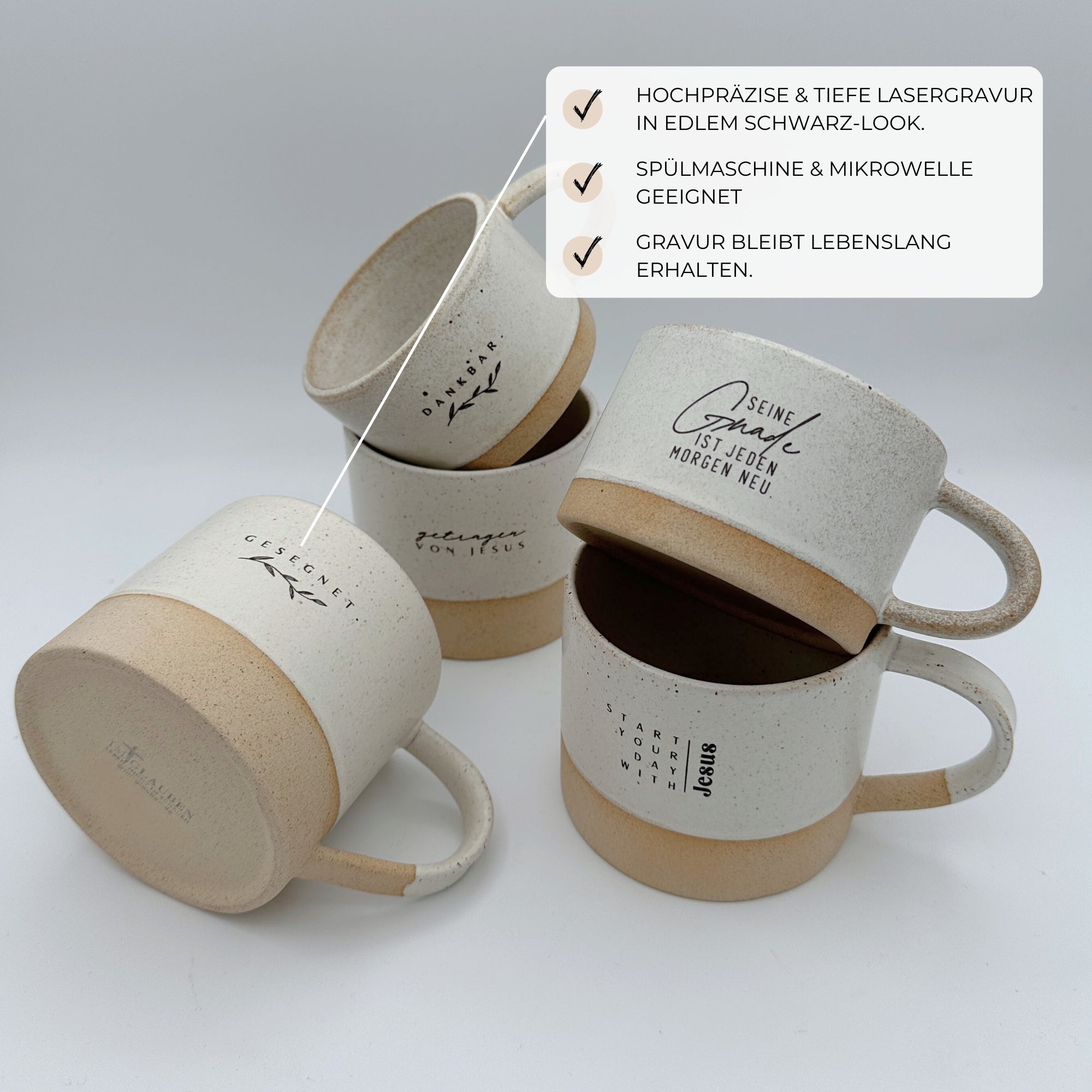 Handgemachte Tasse 2er-Set "Geliebt Gesegnet" je 300ml · Graviert | RUSTY-M