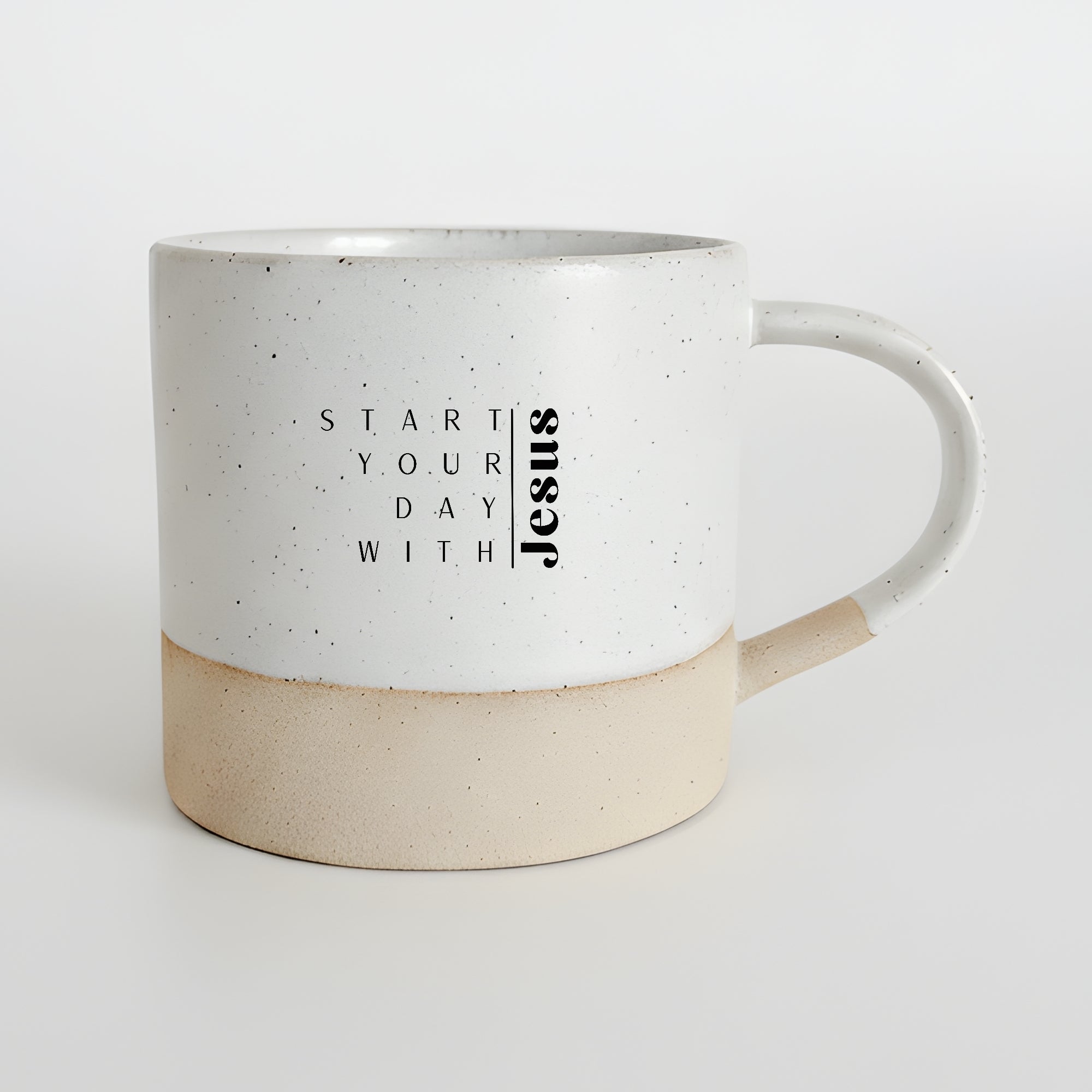 Handgemachte Tasse "Start your day with Jesus" 300ml - Graviert | RUSTY-M