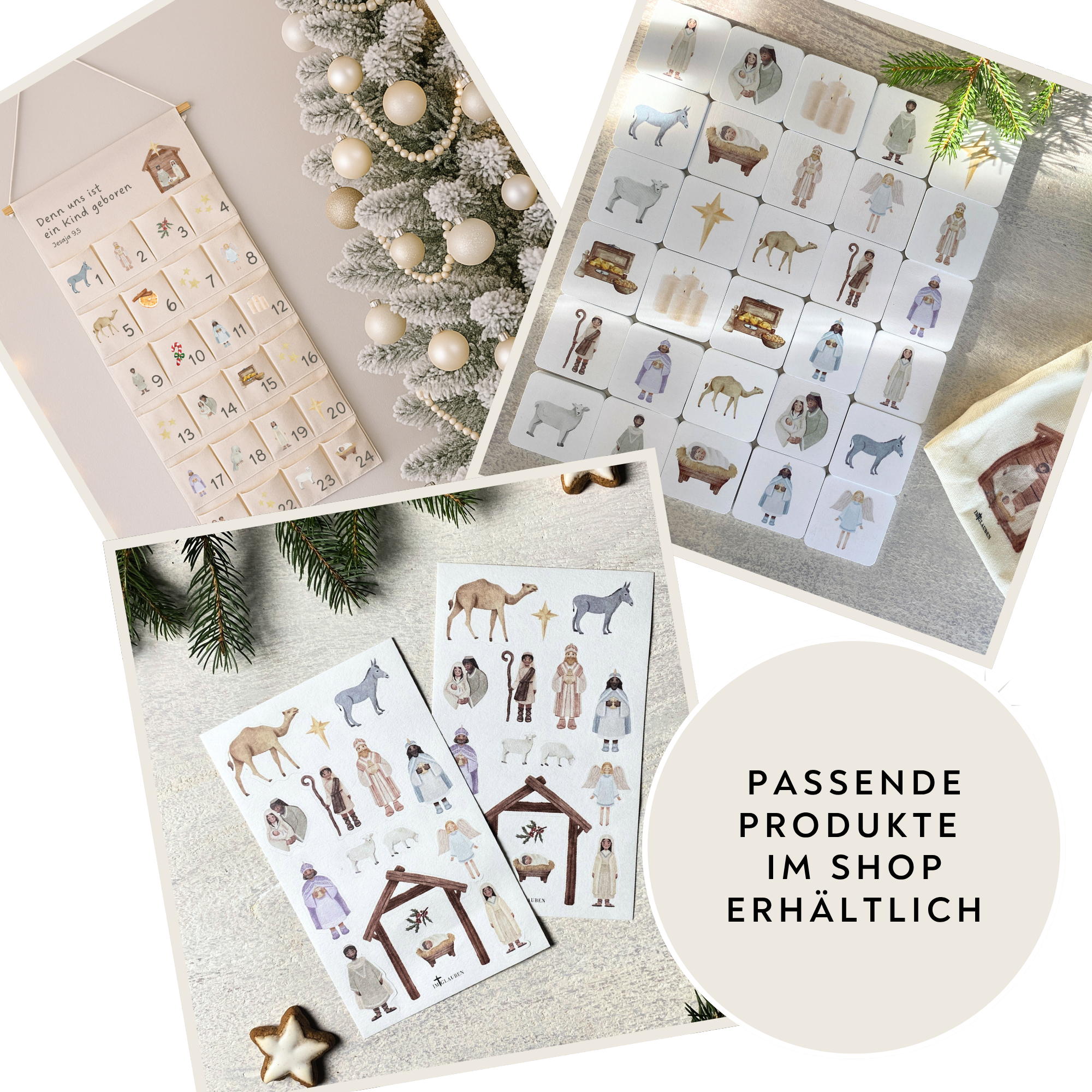 Holz-Memory Weihnachtsgeschichte | 30 Holzplättchen | Aquarell-Illustrationen | Lernspiel