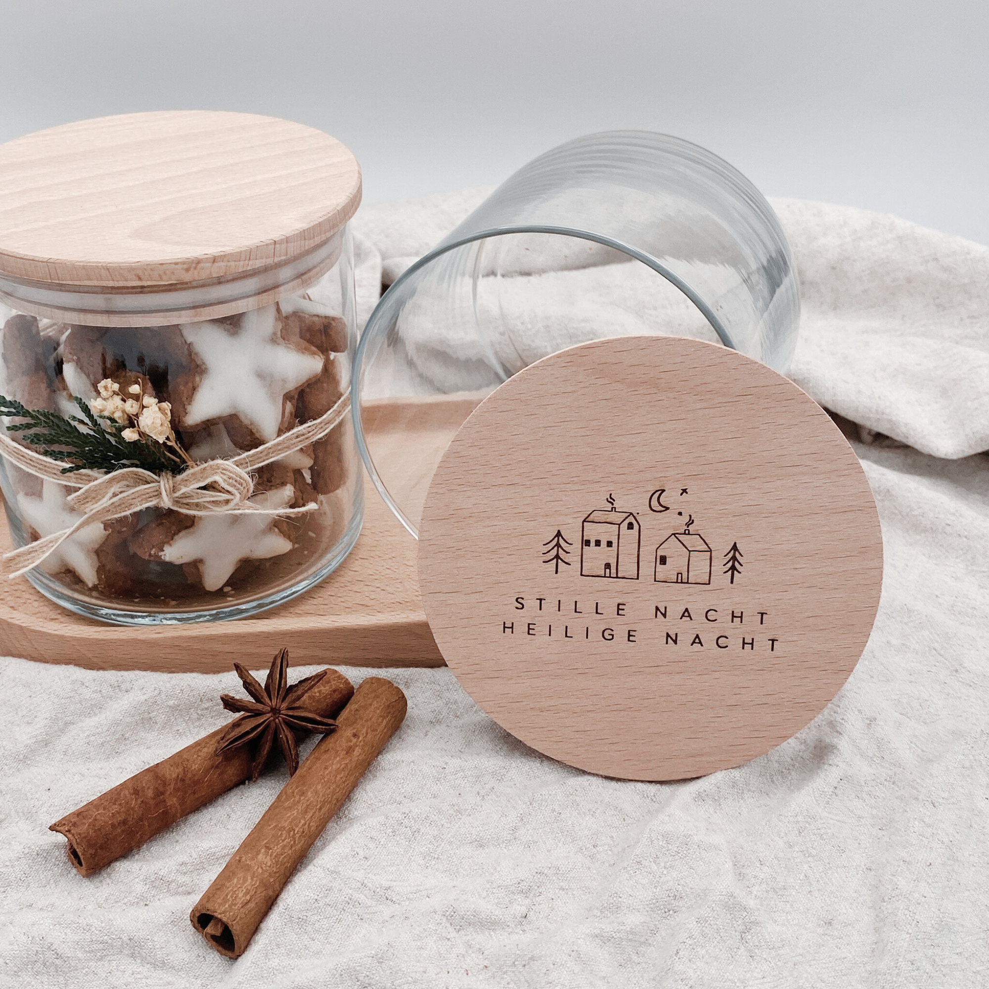 Vorratsglas mit Holzdeckel "Stille Nacht, heilige Nacht" Gravur・530 bis 880ml