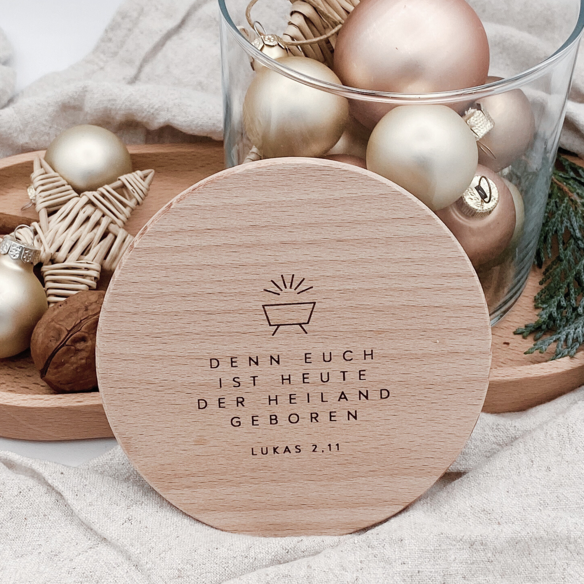 Vorratsglas mit Holzdeckel "Denn euch ist heute der Heiland geboren" Gravur・530 bis 880ml