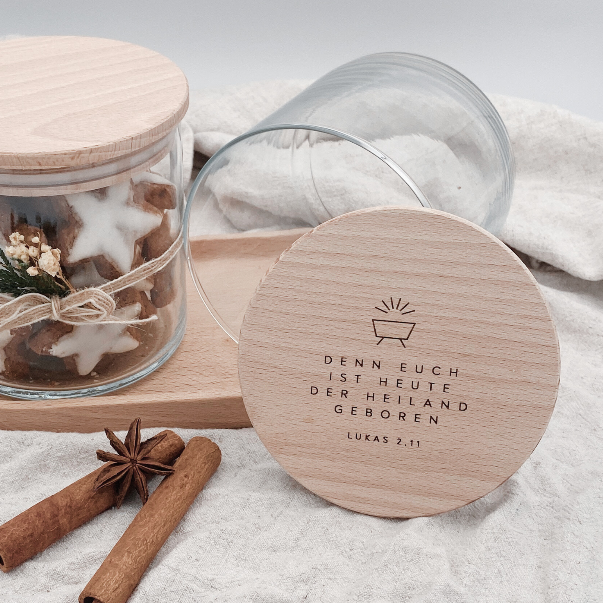 Vorratsglas mit Holzdeckel "Denn euch ist heute der Heiland geboren" Gravur・530 bis 880ml