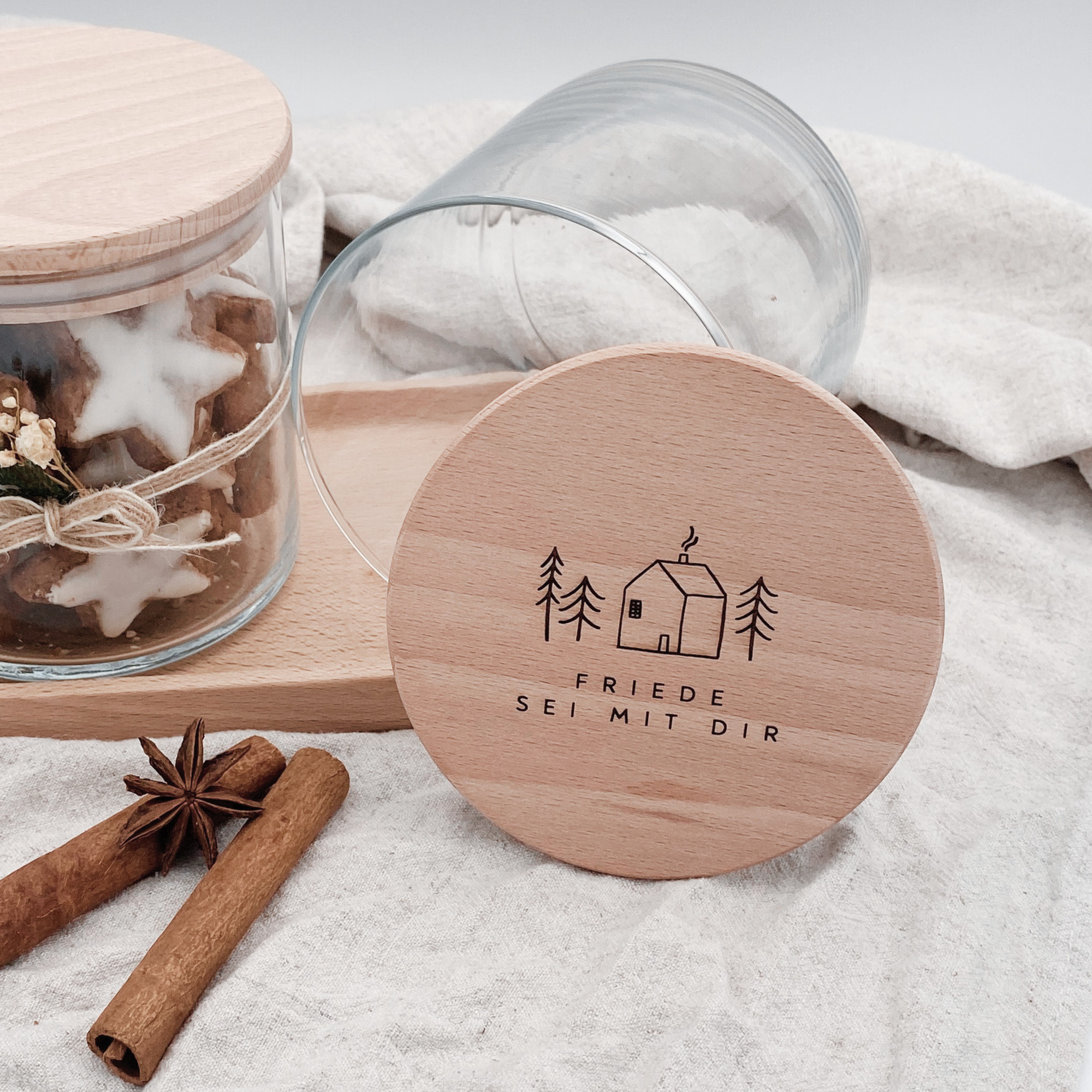 Vorratsglas mit Holzdeckel "Friede sei mit dir" Gravur・530 bis 880ml