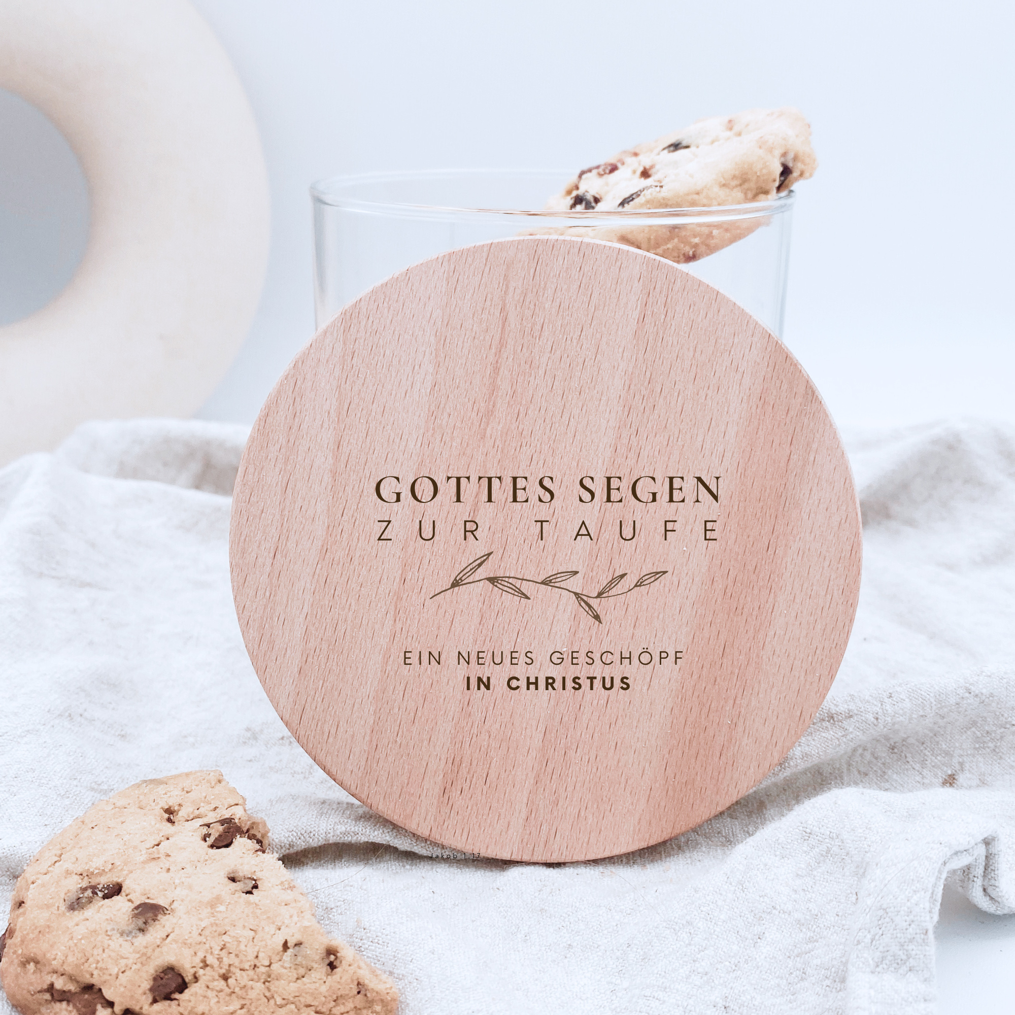 Vorratsglas mit Holzdeckel "Gottes Segen zur Taufe" Gravur・530 bis 880ml