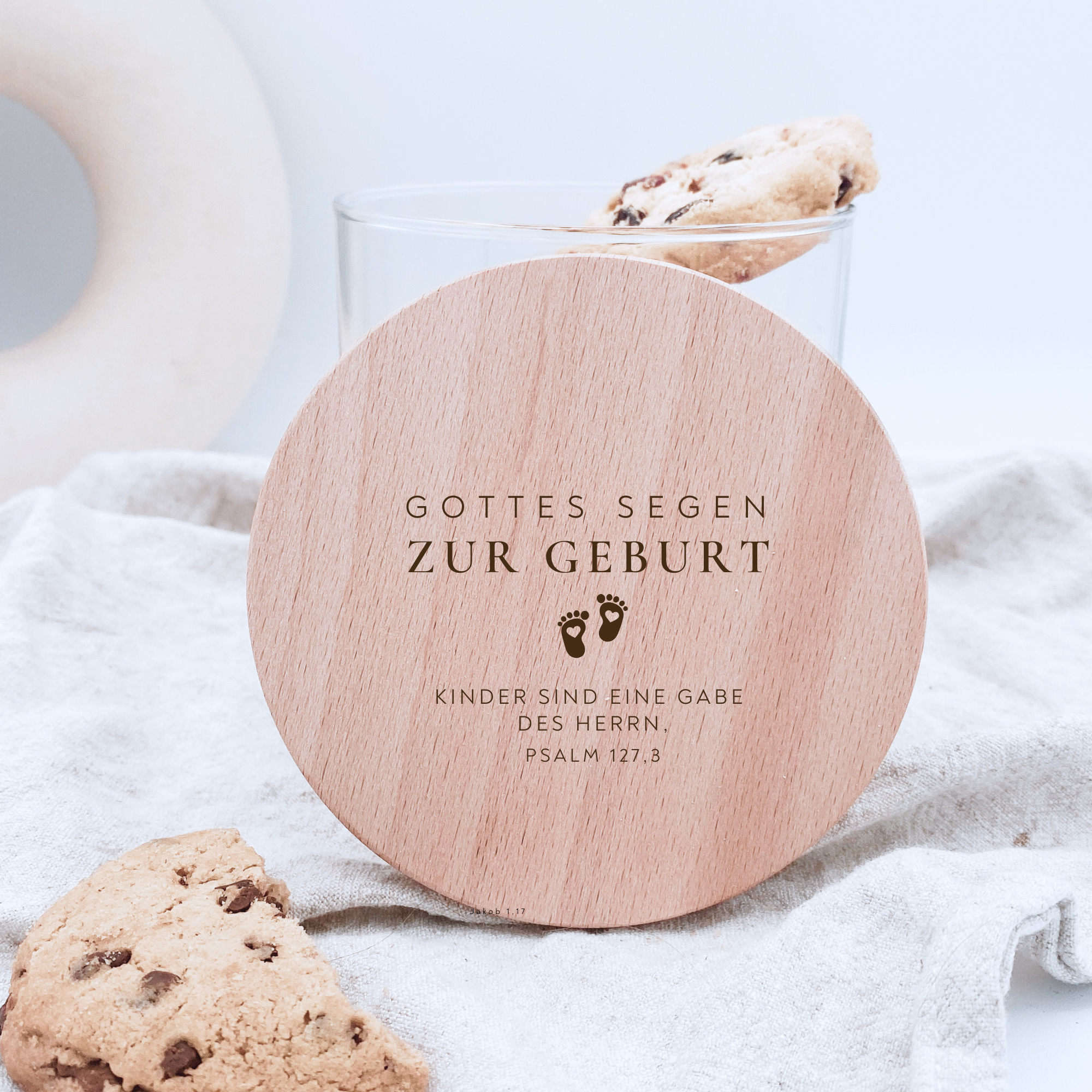 Vorratsglas mit Holzdeckel "Gottes Segen zur Geburt" Gravur・530 bis 880ml
