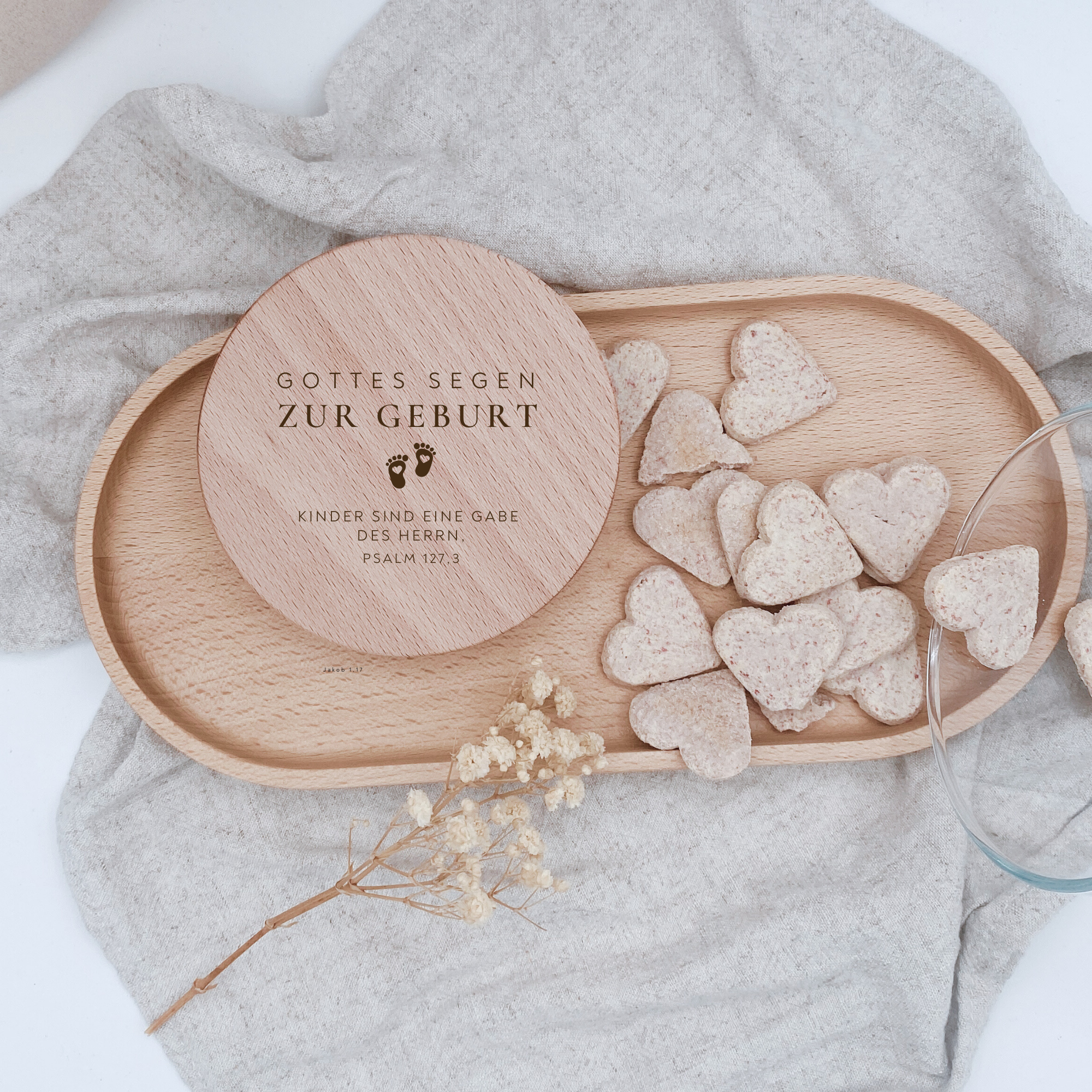 Vorratsglas mit Holzdeckel "Gottes Segen zur Geburt" Gravur・530 bis 880ml