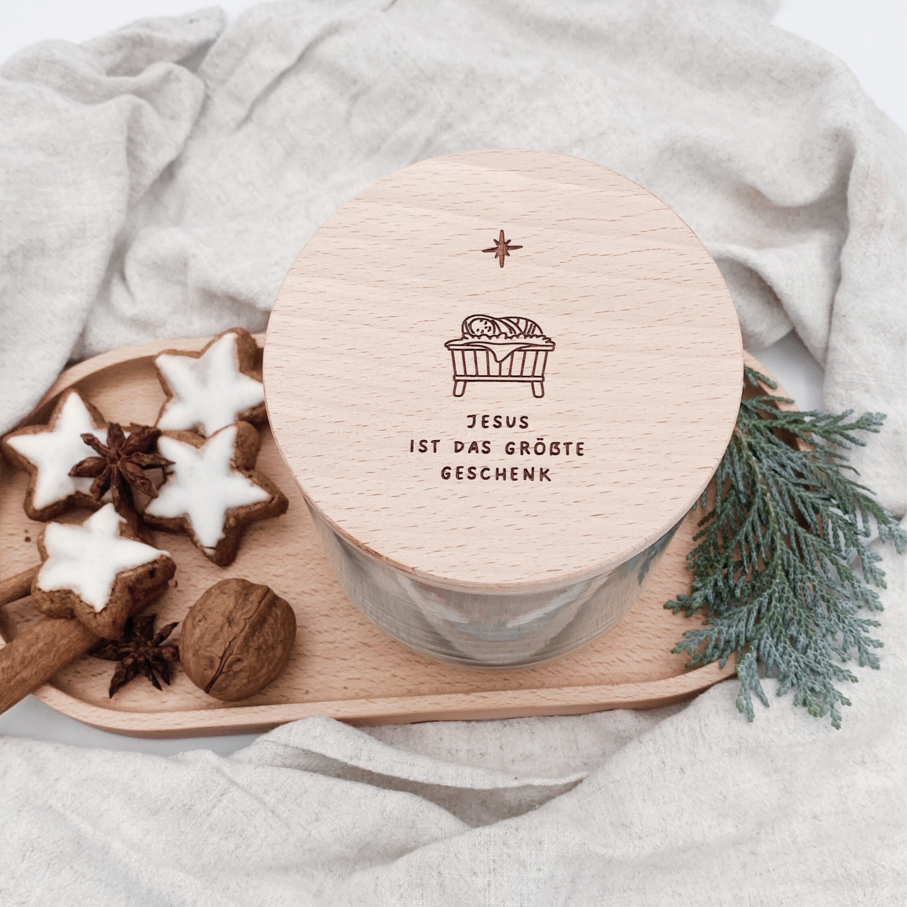 Vorratsglas mit Holzdeckel "Jesus ist das größte Geschenk" Gravur・530 bis 880ml