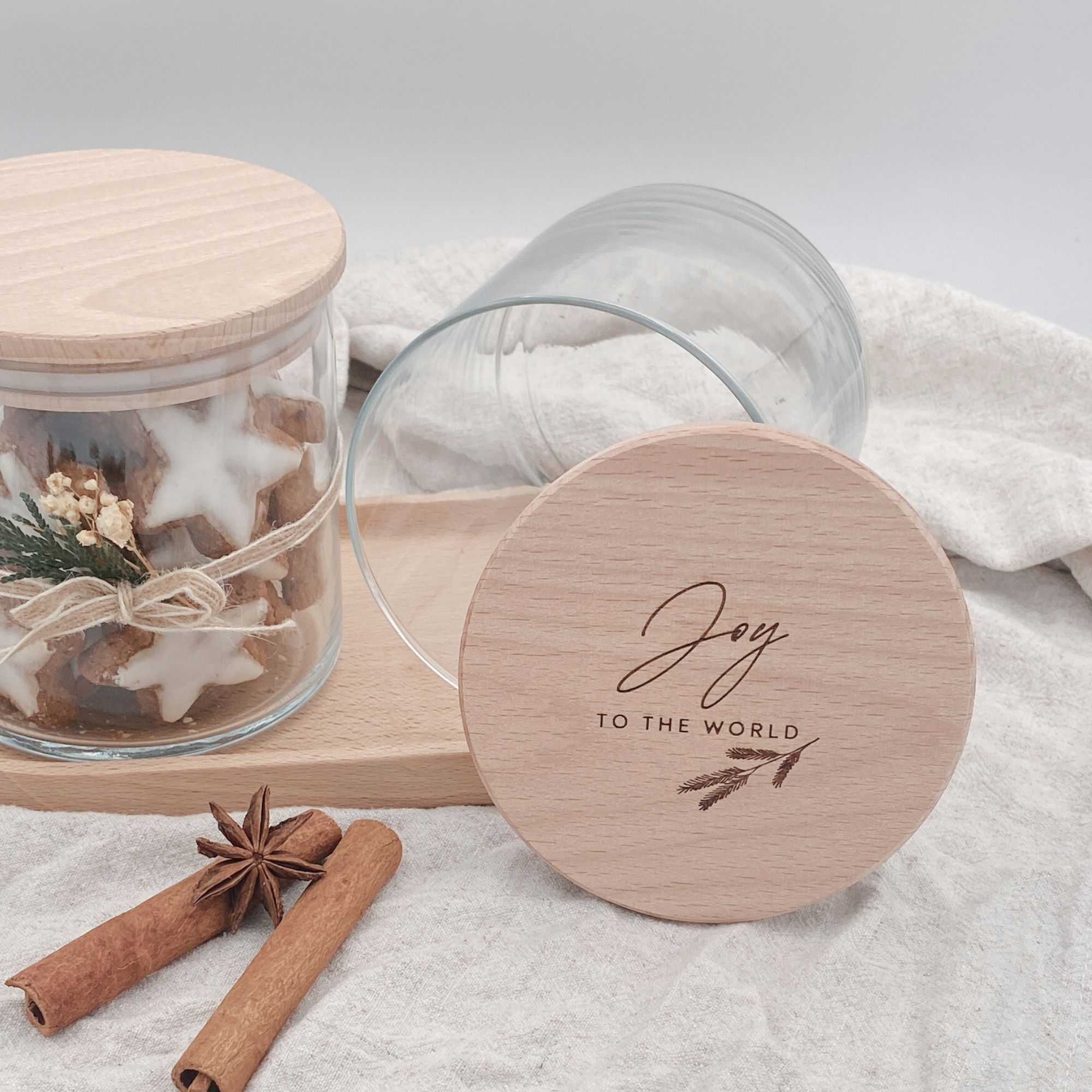 Vorratsglas mit Holzdeckel "Joy to the world" Gravur・530 bis 880ml