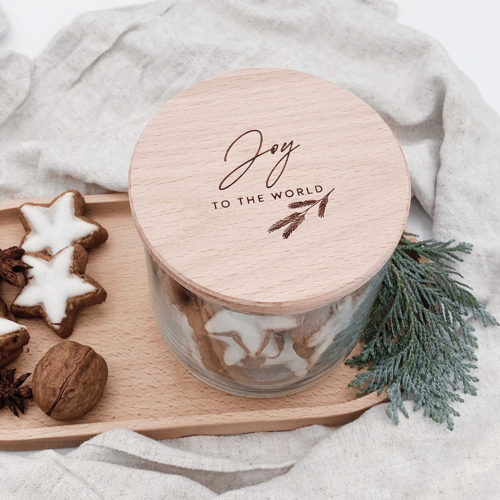 Vorratsglas mit Holzdeckel "Joy to the world" Gravur・530 bis 880ml