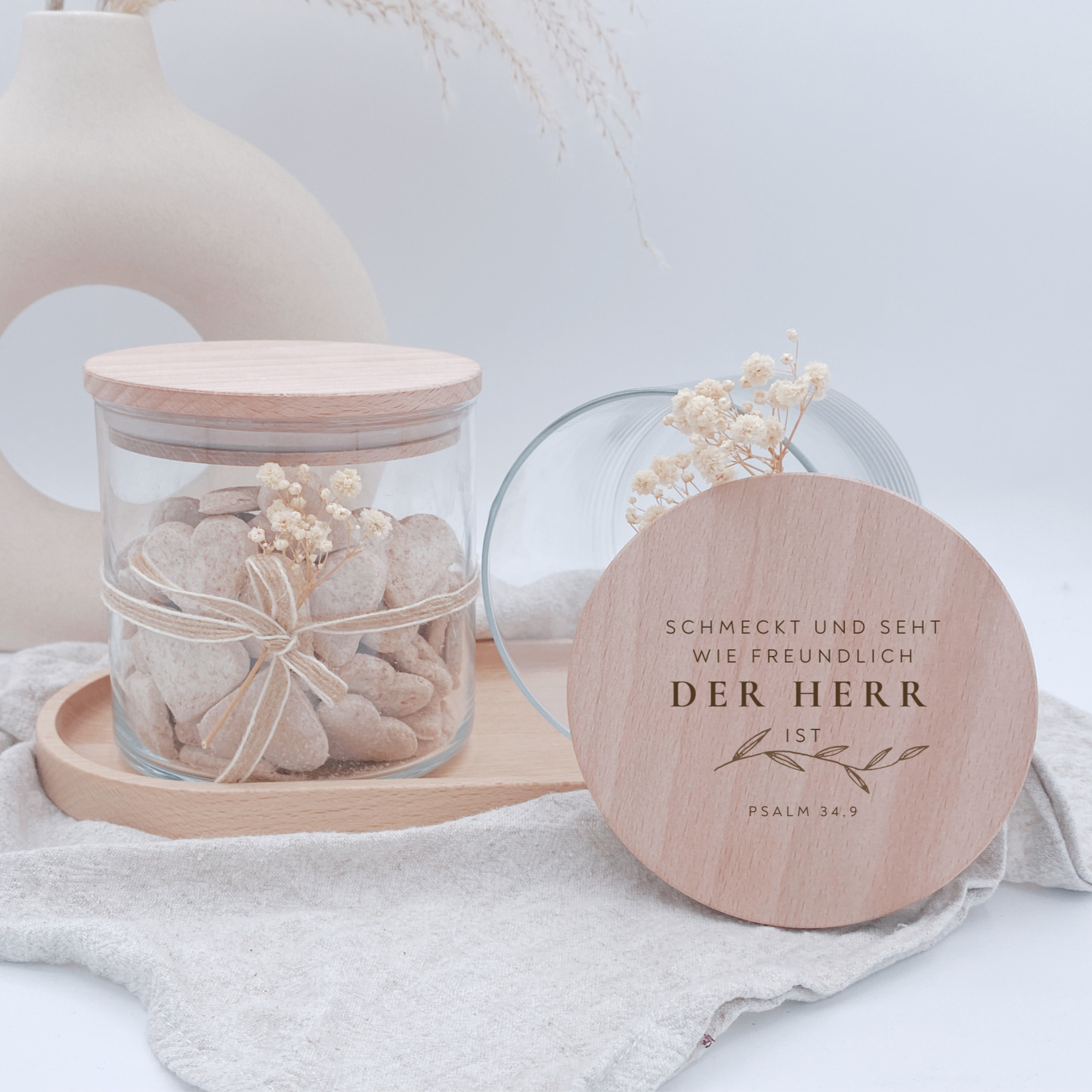 Vorratsglas mit Holzdeckel "Schmeckt und seht" Gravur・530 bis 880ml