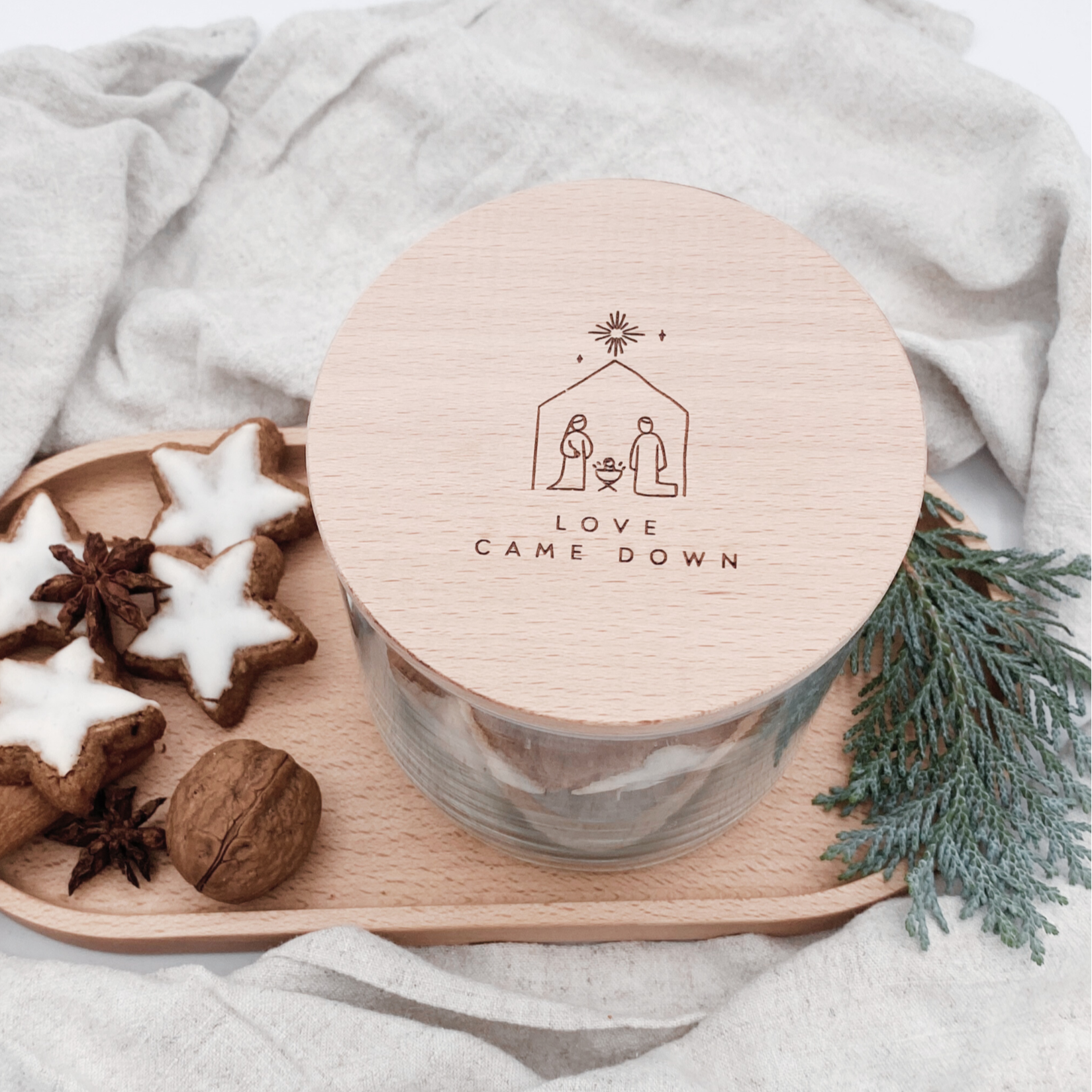 Vorratsglas mit Holzdeckel "Love came down" Gravur・530 bis 880ml