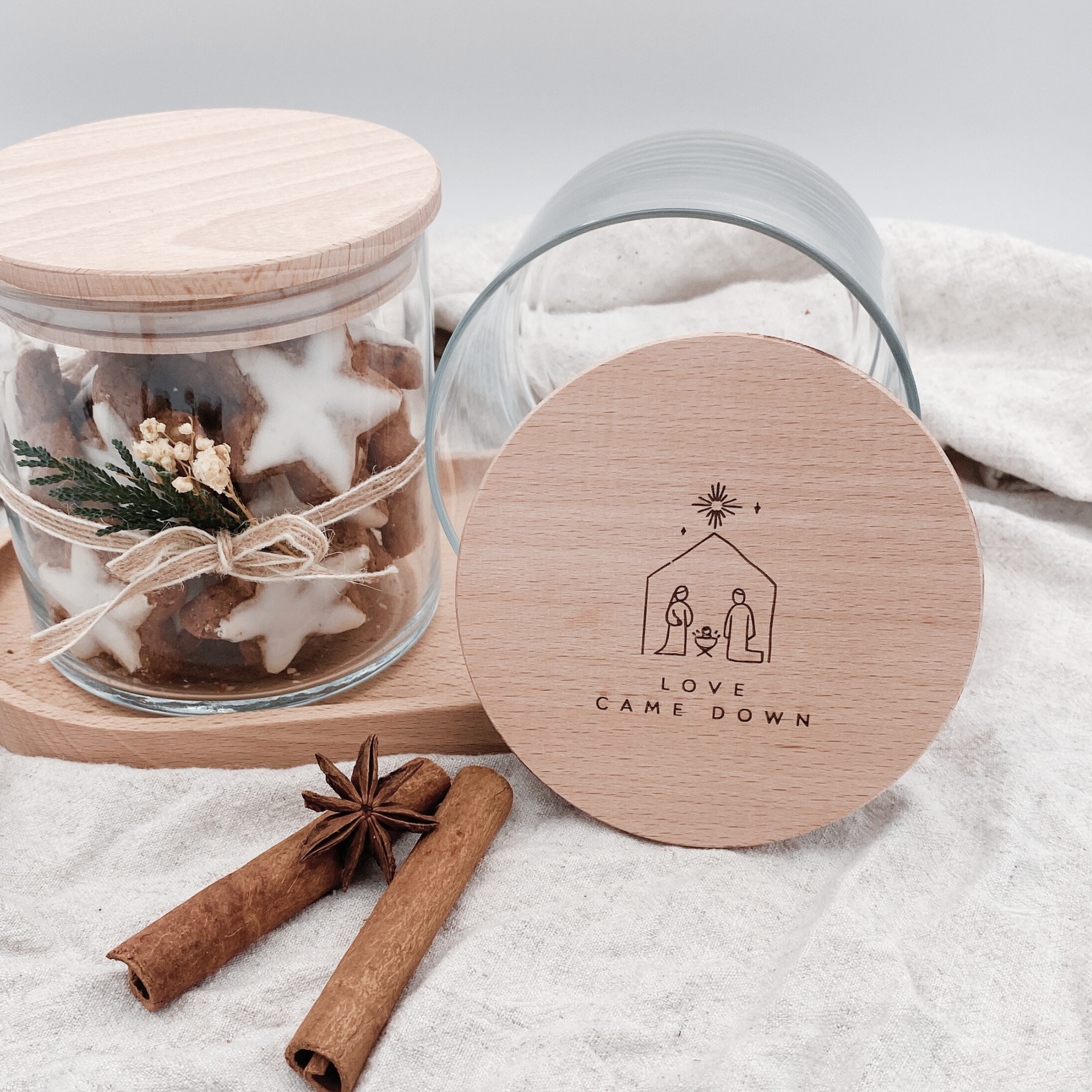 Vorratsglas mit Holzdeckel "Love came down" Gravur・530 bis 880ml