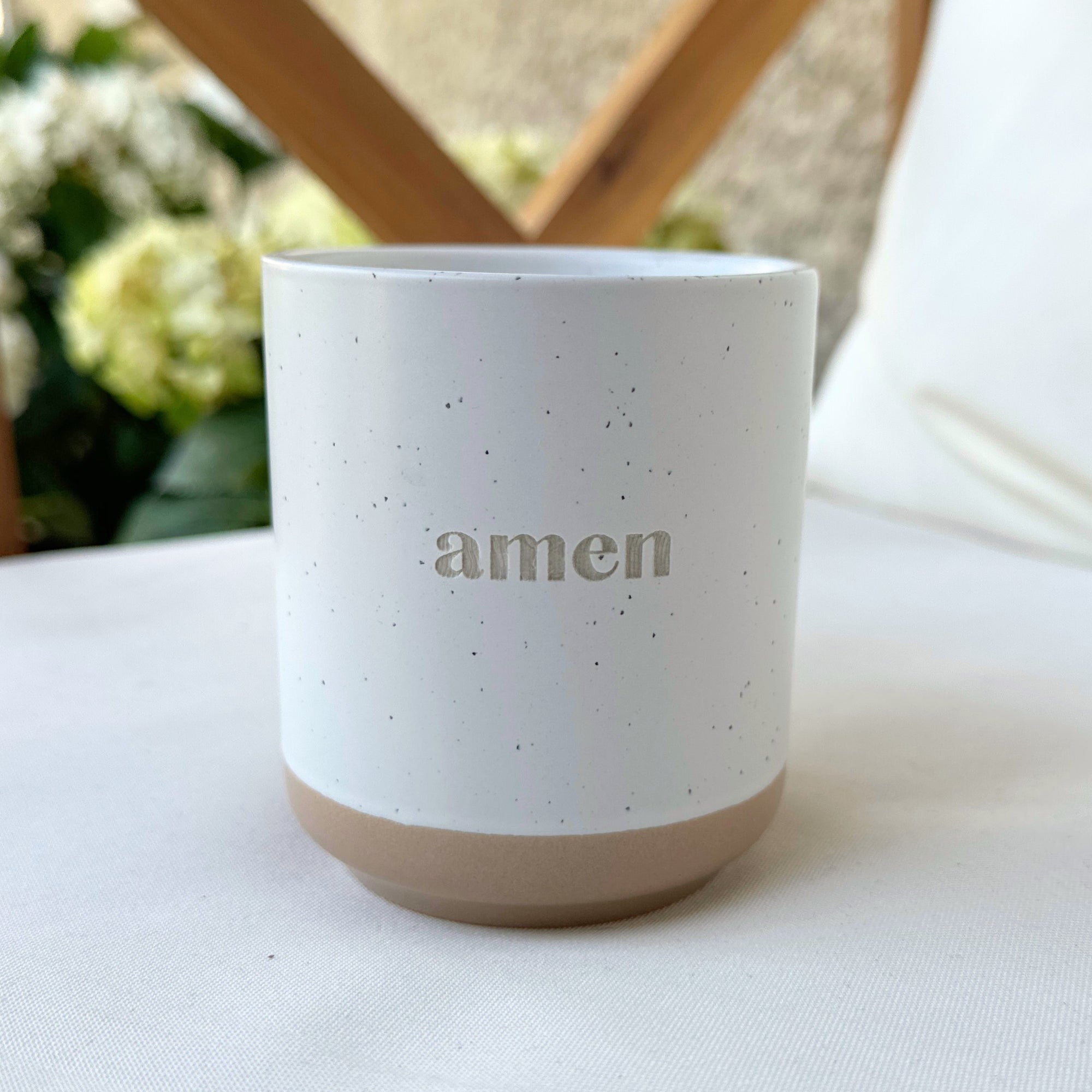 Steingut-Becher "Amen"・280ml・Graviert ・Handmade | SLIM-SANDY
