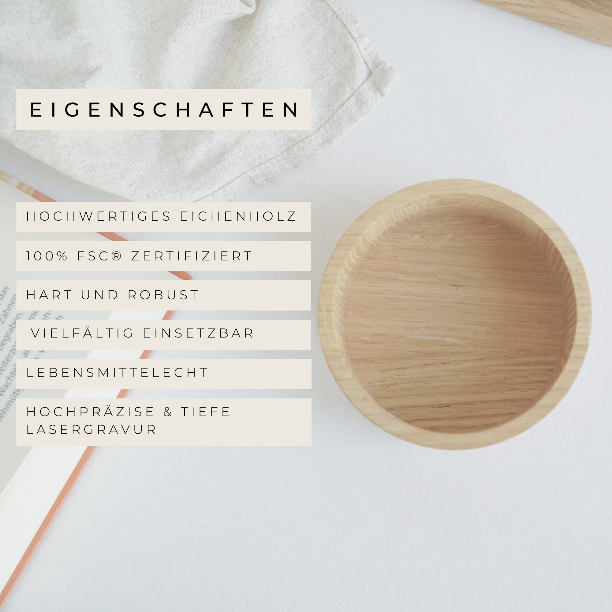 Kleine Holzschale · "schmeckt & seht" · Eiche