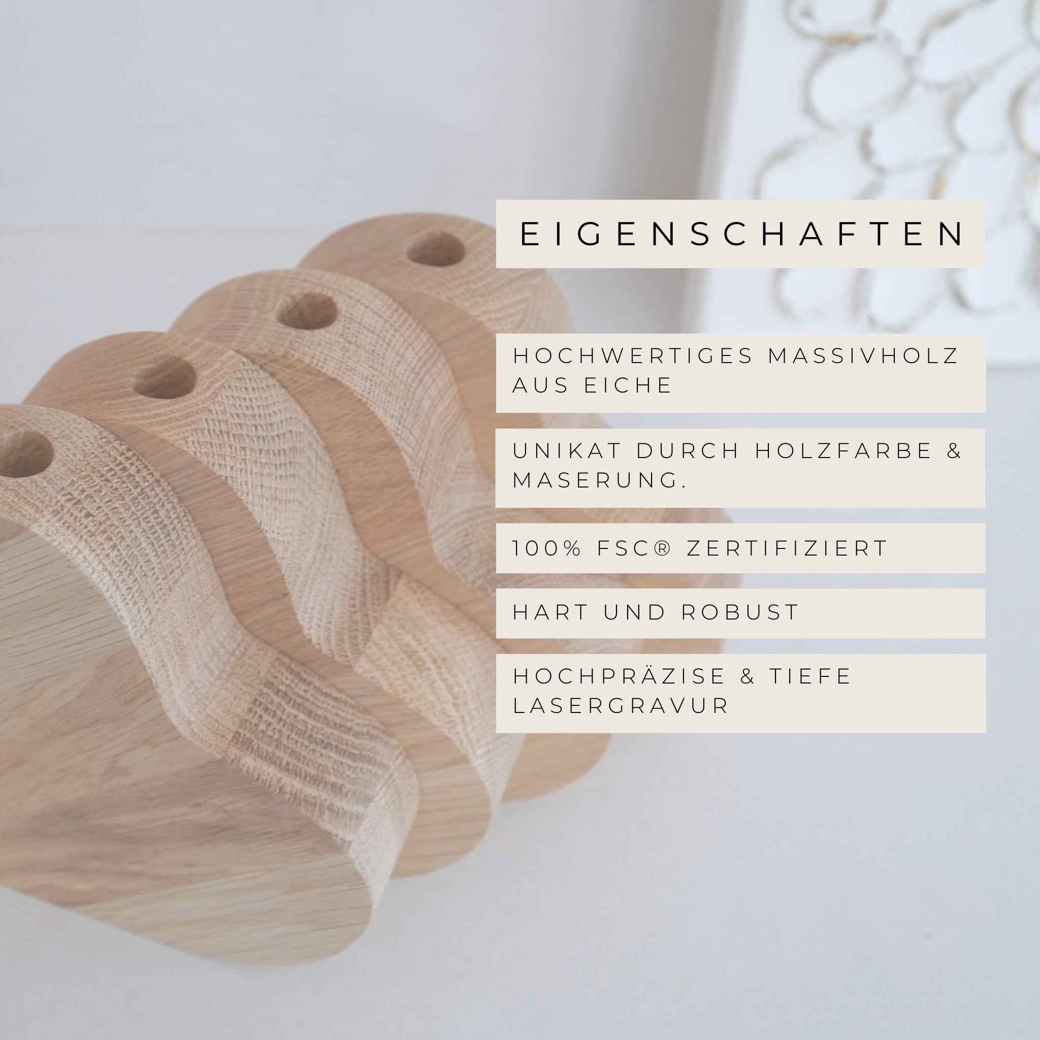 Holzvase-Herz "Alles in Liebe" Massivholz Eiche