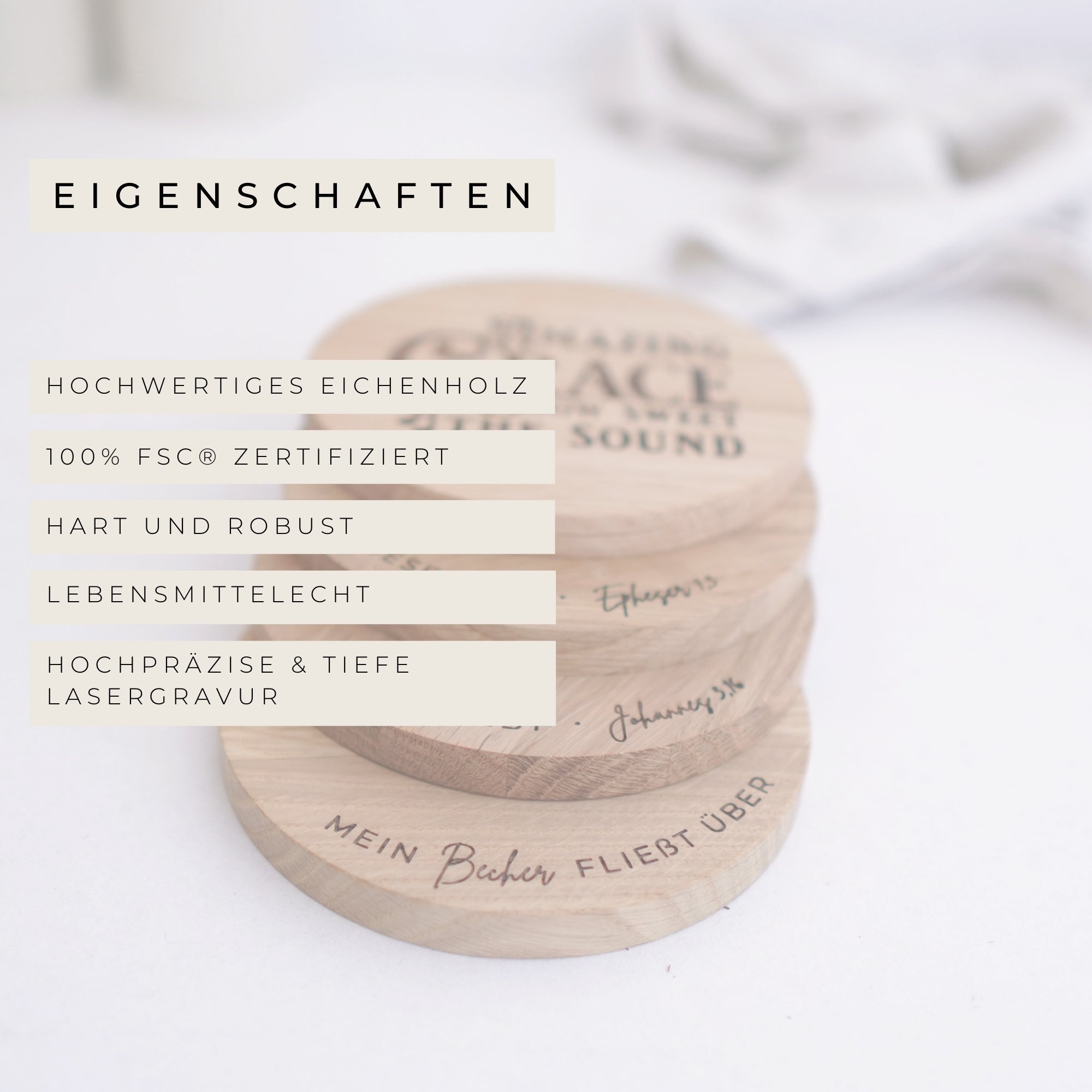 Untersetzer "Geliebt" Massivholz Eiche