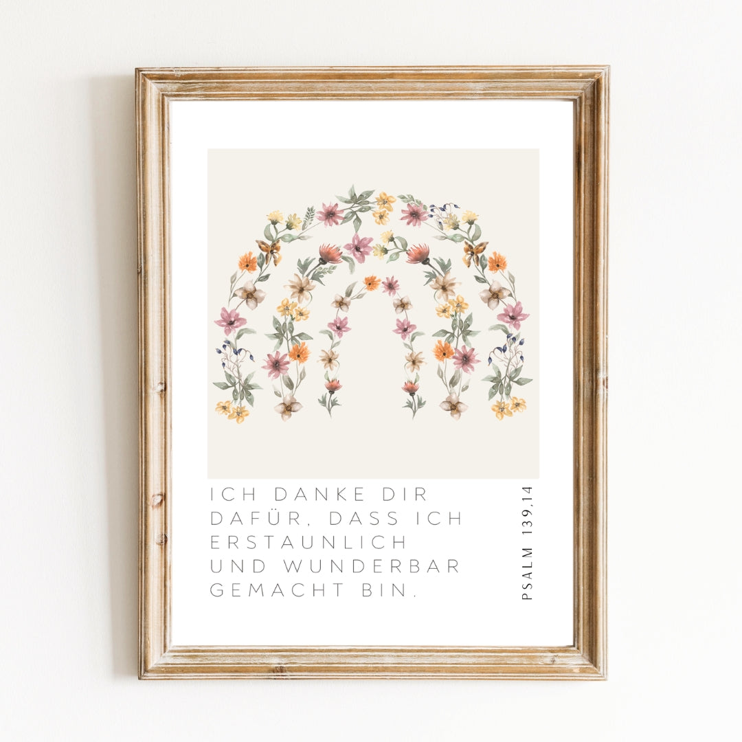 Leinwand-Poster · Kinder · "Erstaunlich & Wunderbar" · Regenbogen Blumen · A3/ A4/ A5