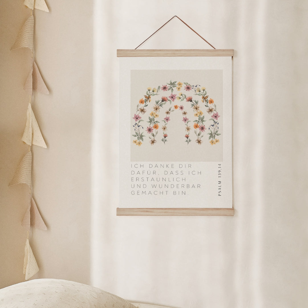 Leinwand-Poster · Kinder · "Erstaunlich & Wunderbar" · Regenbogen Blumen · A3/ A4/ A5