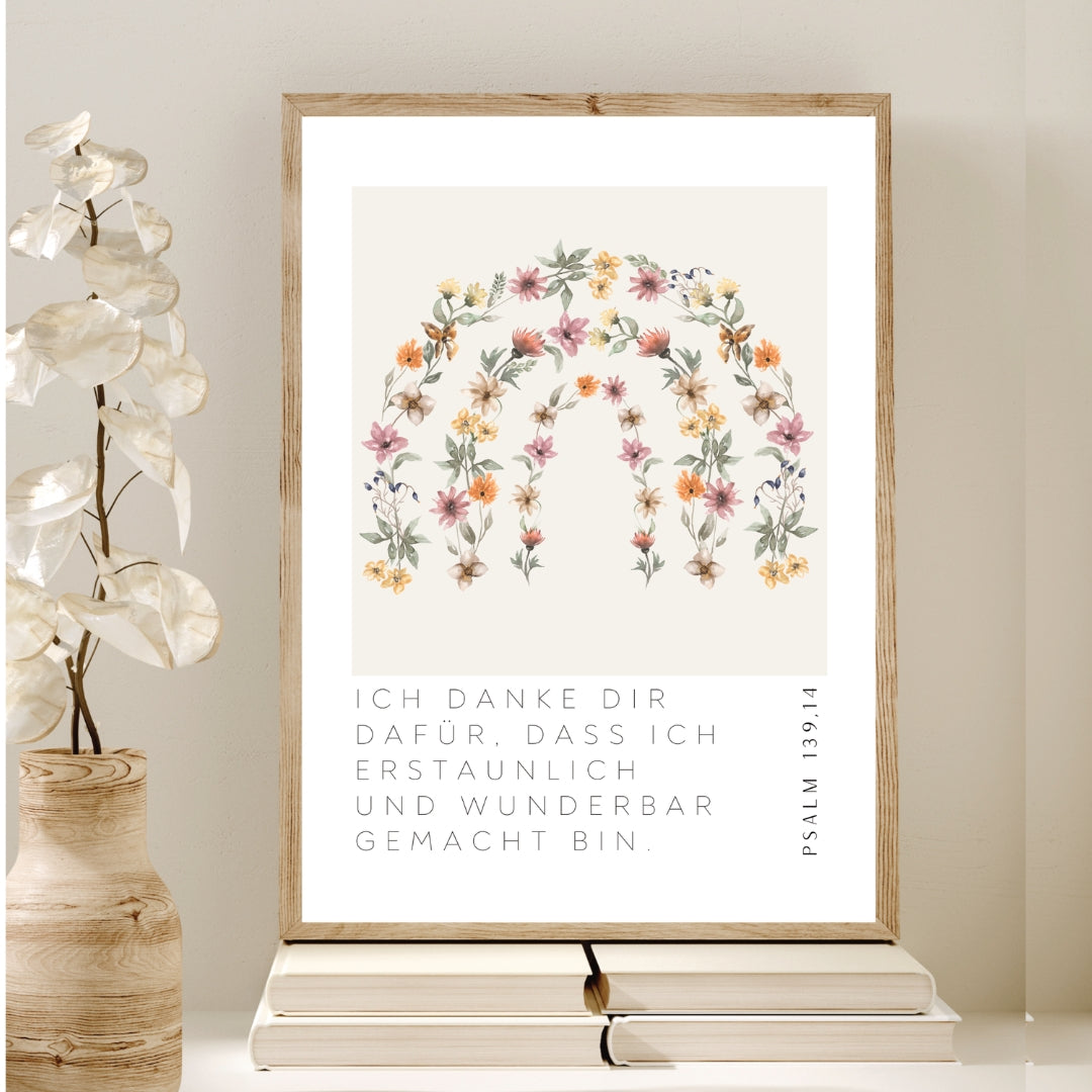 Leinwand-Poster · Kinder · "Erstaunlich & Wunderbar" · Regenbogen Blumen · A3/ A4/ A5