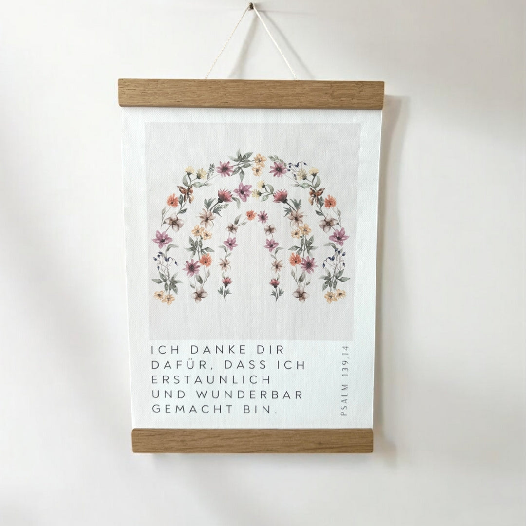 Leinwand-Poster · Kinder · "Erstaunlich & Wunderbar" · Regenbogen Blumen · A3/ A4/ A5