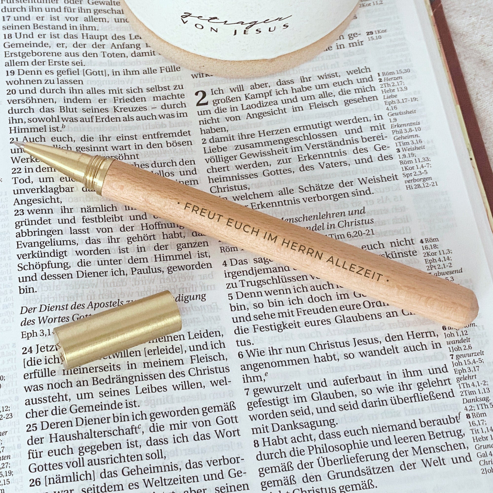 Edler Buchenholz Kugelschreiber "Freut euch"