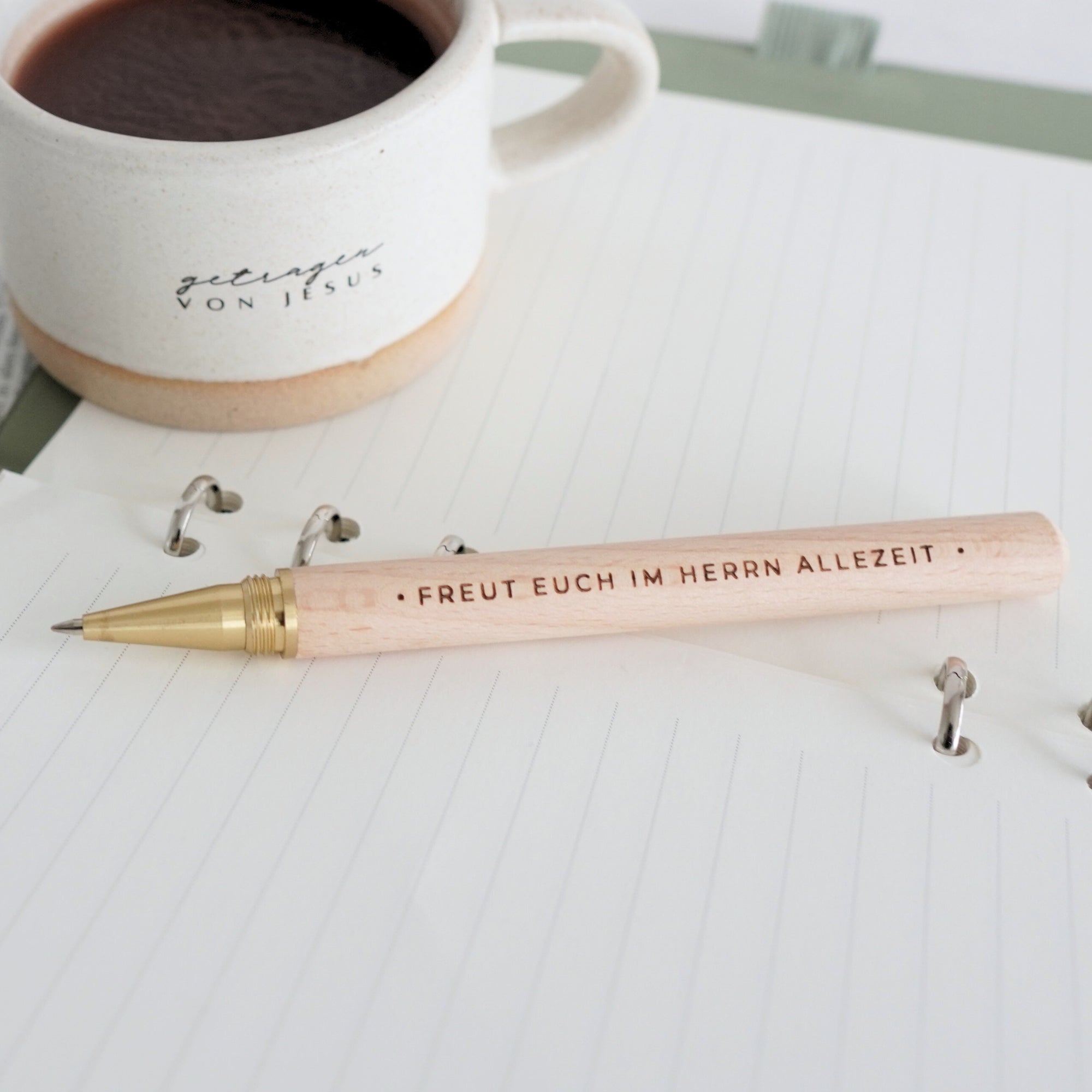 Edler Buchenholz Kugelschreiber "Freut euch"