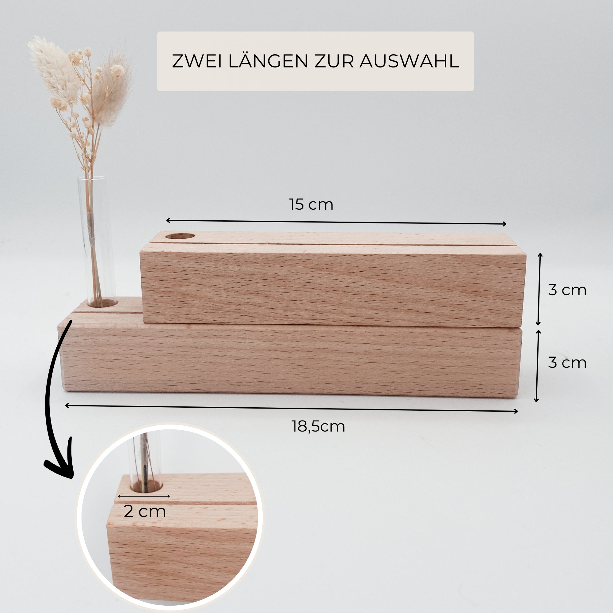 Foto- / Kartenhalter "Bleibt in meiner Liebe" mit Blumen · Holzgravur · Buche